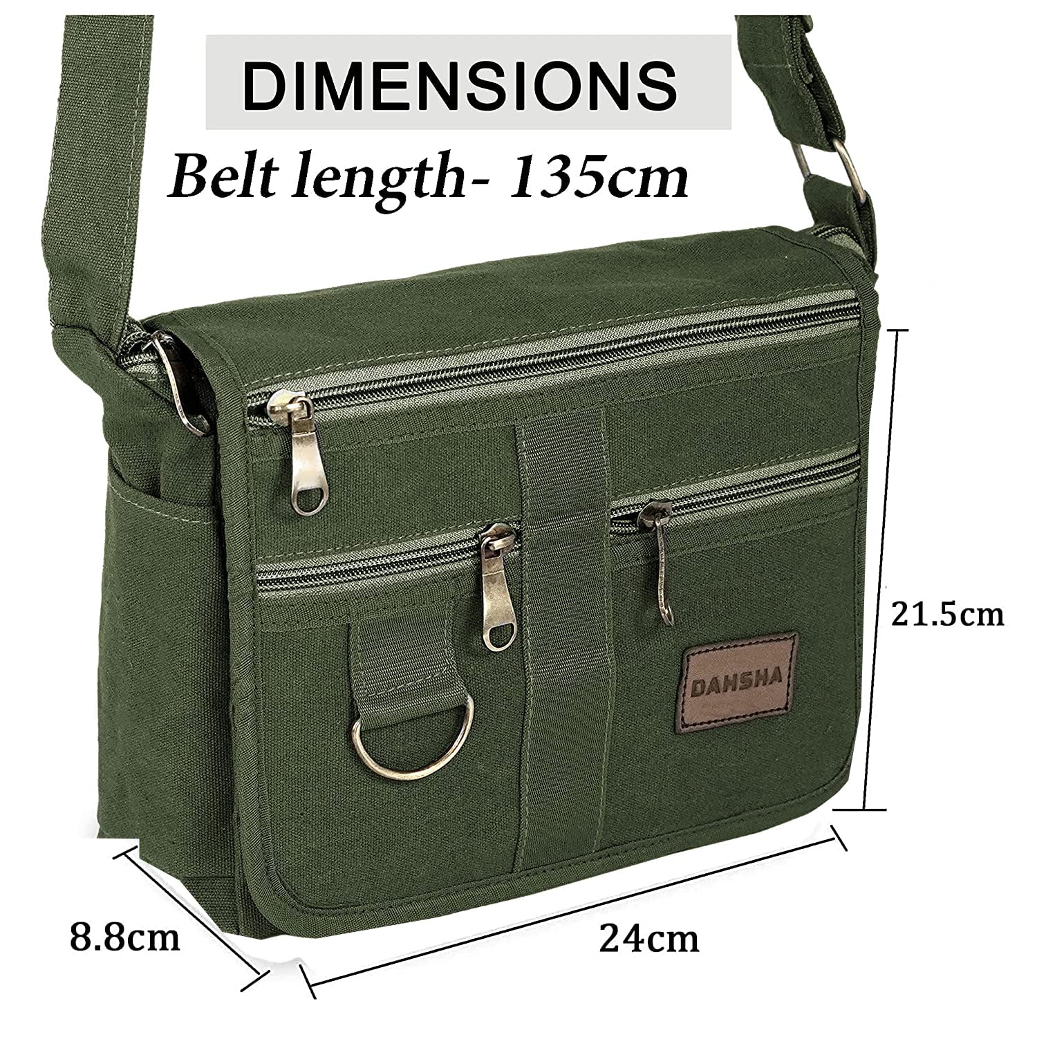 DAHSHA Cotton Crossbody Sling Bag, Olive Green, 24x8.8x21.5 cm