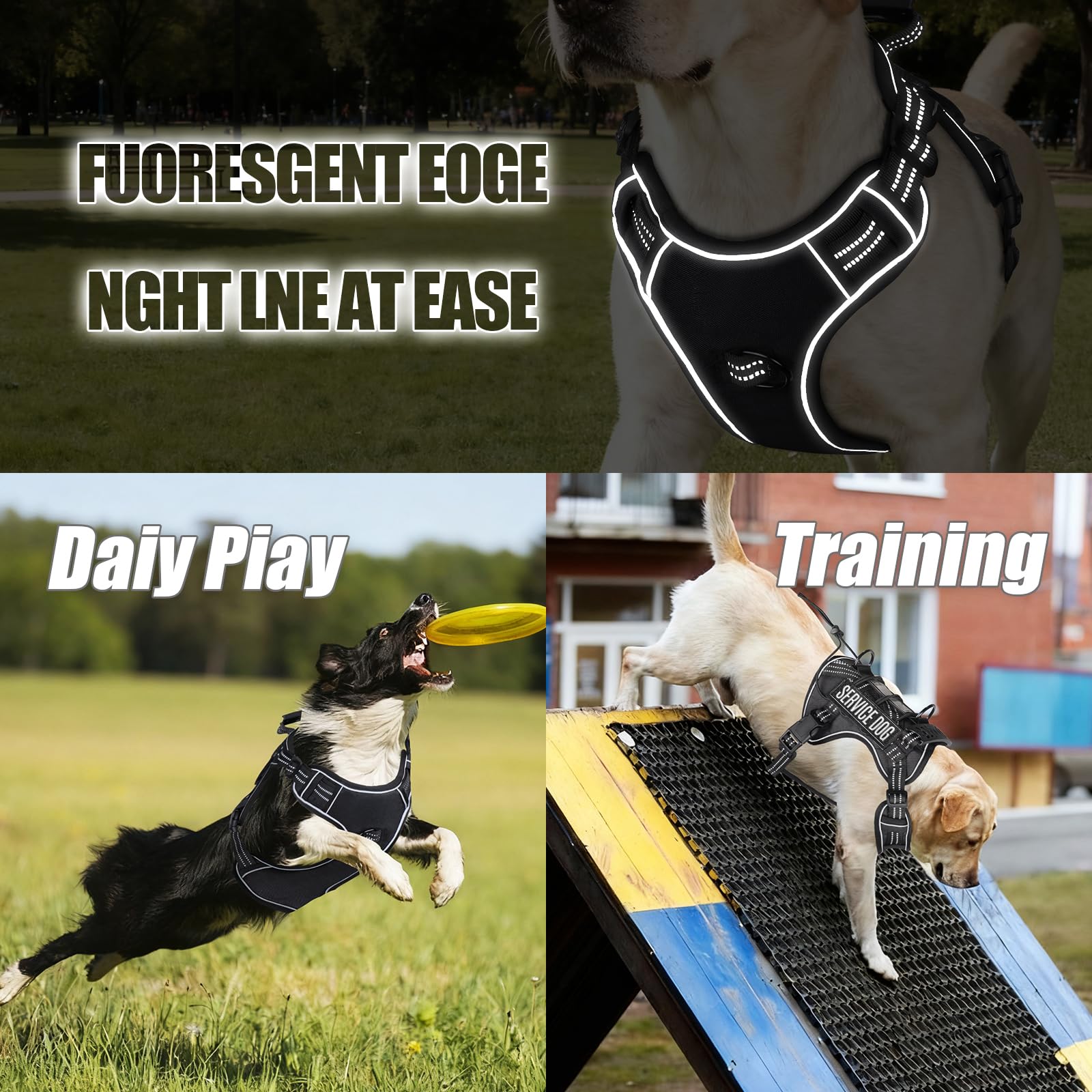 Service Dog - Juego de arnés táctico y correa para perros de gran tamaño, soporte emocional para perros, arnés táctico de entrenamiento con nombre (negro, S)