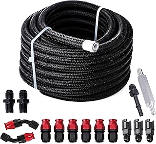 25FT PTFE Fuel line Kit: 6AN 3/8" Fuel Hose EFI LS Fuel Injection line E85 Oil Gas Hose Fitting Kit Nylon Stainless Steel