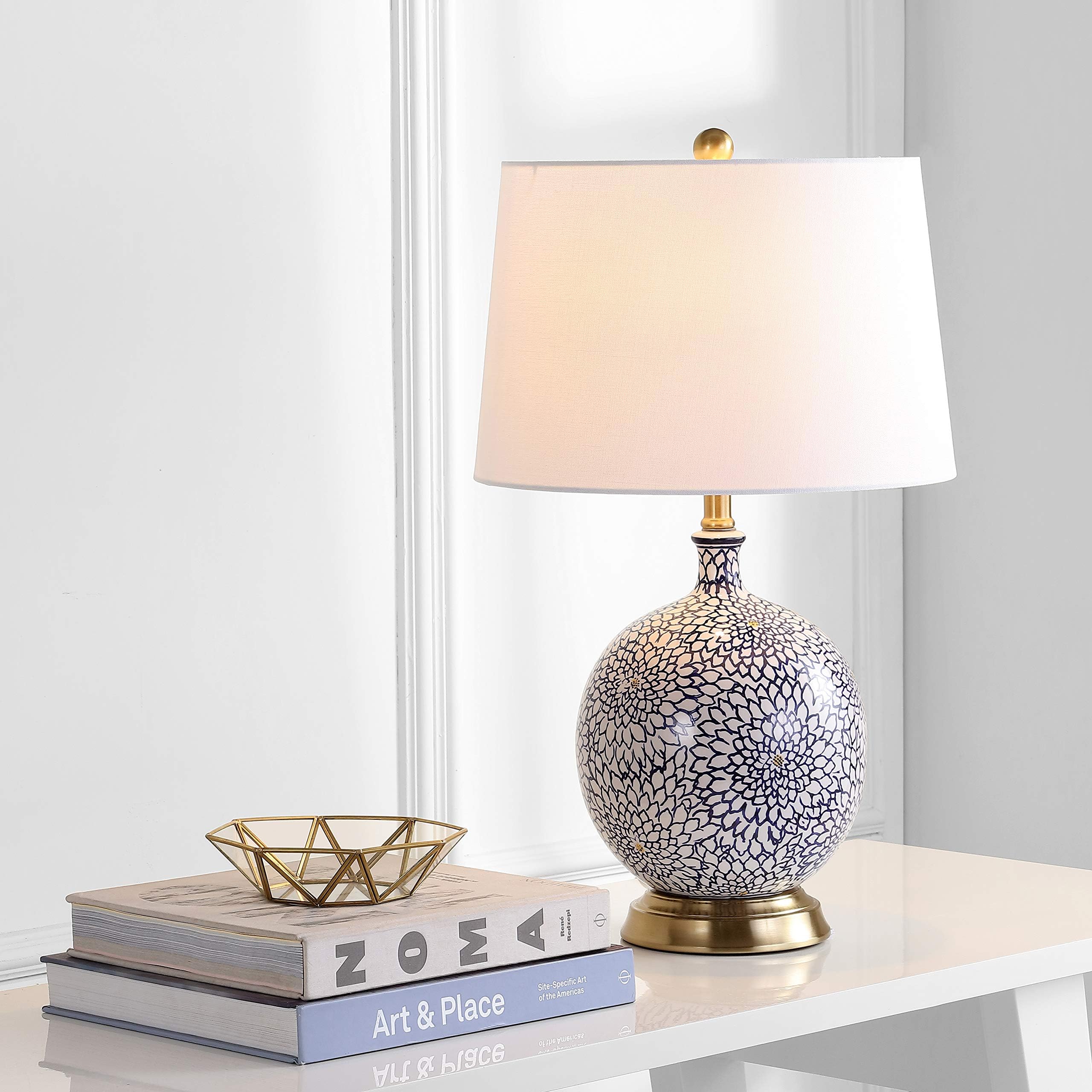 SAFAVIEH Lighting Collection Orianna Floral Blue/ White 25-inch Bedroom Living Room Home Office Desk Nightstand Table Lamp (LED Bulb Included)