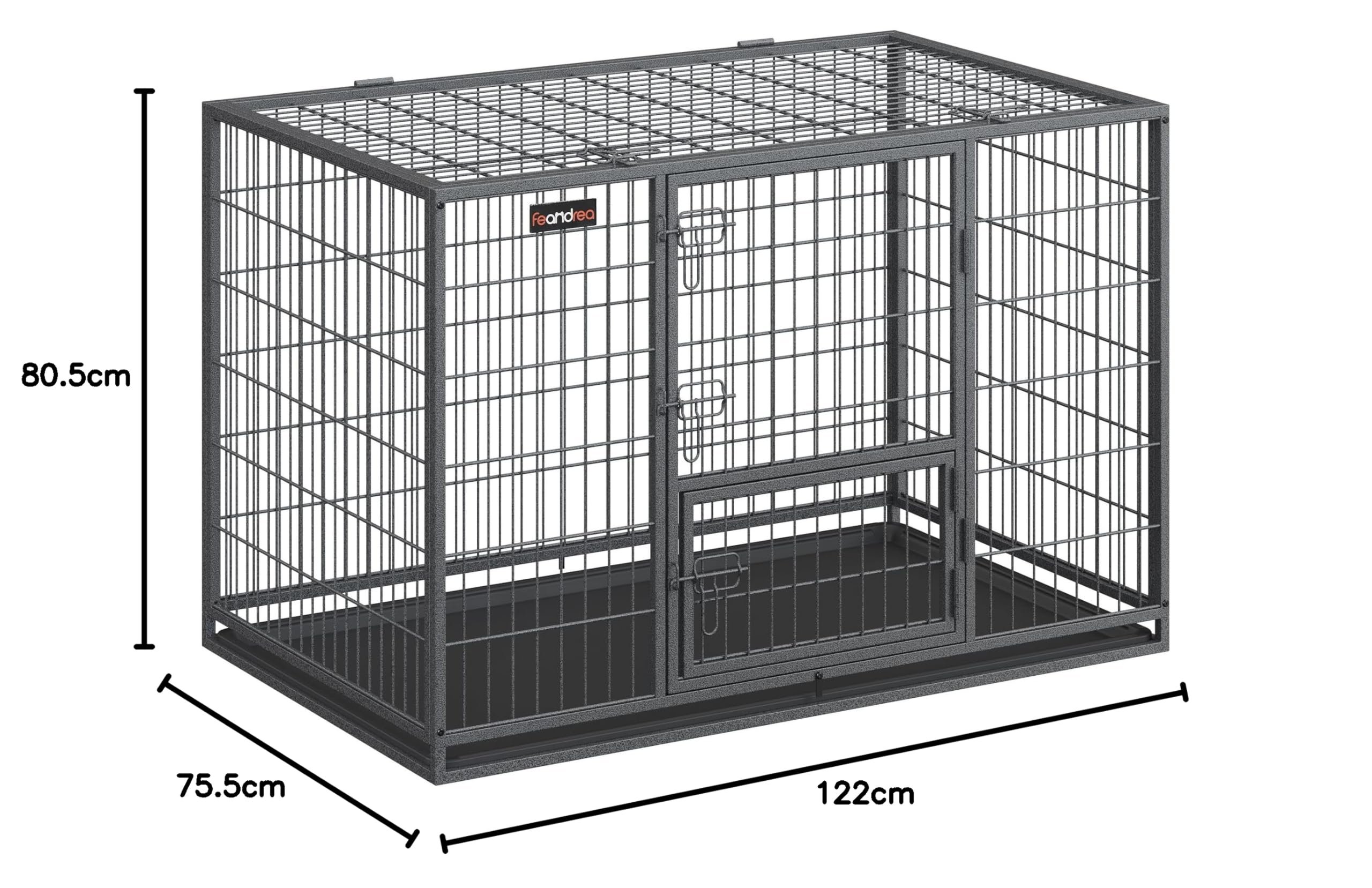 Feandrea Jaula Pesada para Perros, Jaula de Mascotas, 122 x 75,5 x 80,5 cm, para Perros Medios y Grandes, Antiescape, Doble Puerta Extraíble, Parque, XXL, Gris PPD003G01
