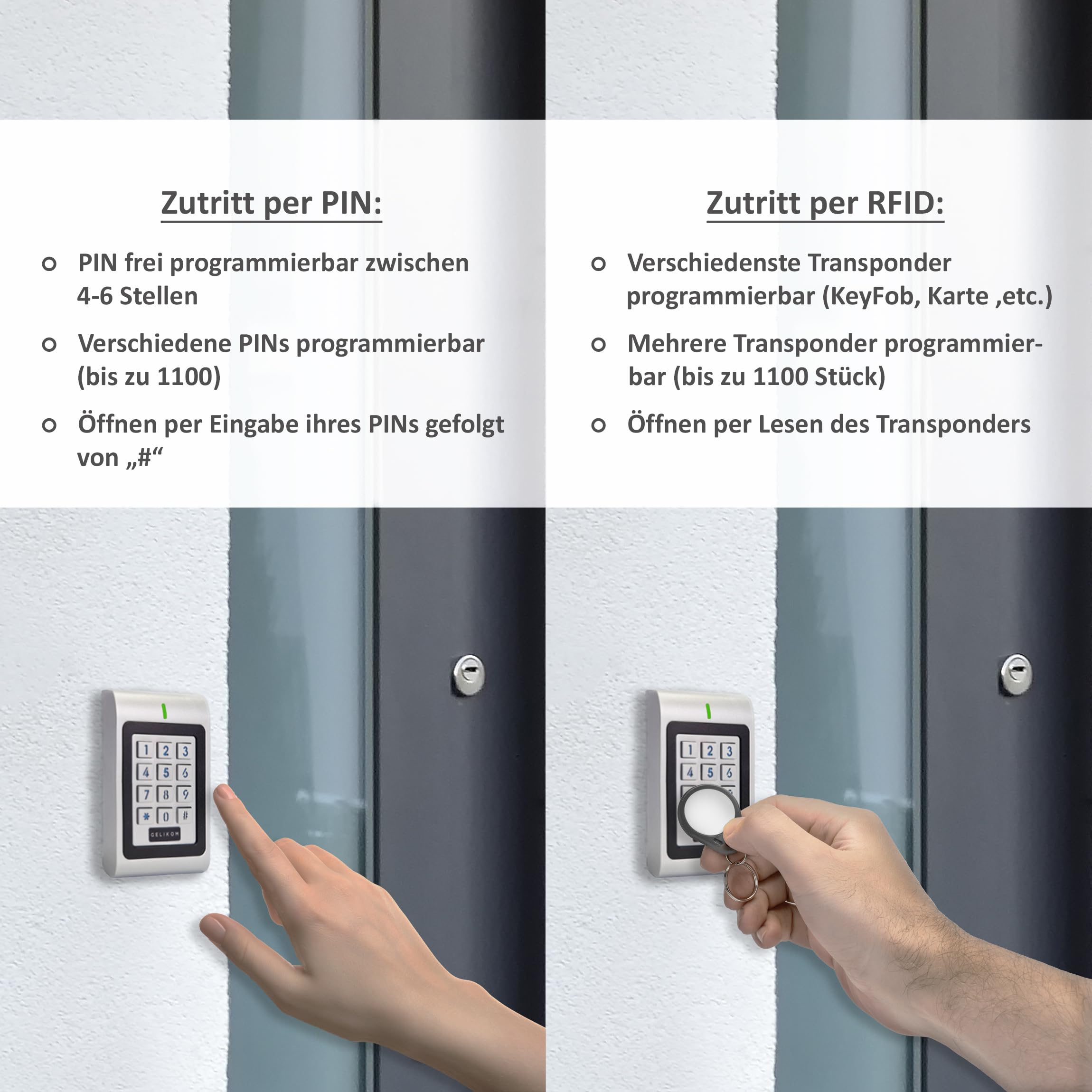 SK1 RFID und PIN Codeschloss 2 Relais Wasserdicht Türöffner Transponder Passwort + Netzteil
