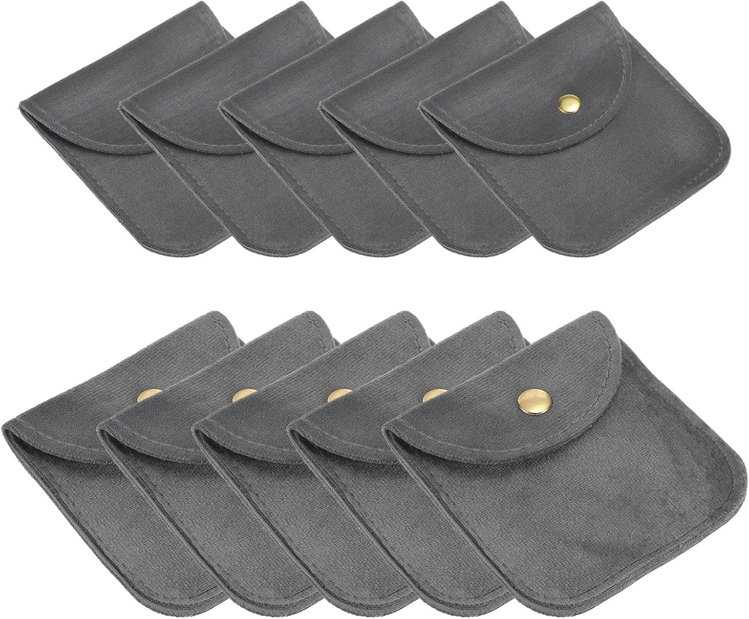 PATIKIL Jewelry Pouch, 10 Pack Soft Velvet Pouches with Snap Button Portable Storage for Rings Necklace Bracelet Earring Watch, Grey(3x3, 4x4)