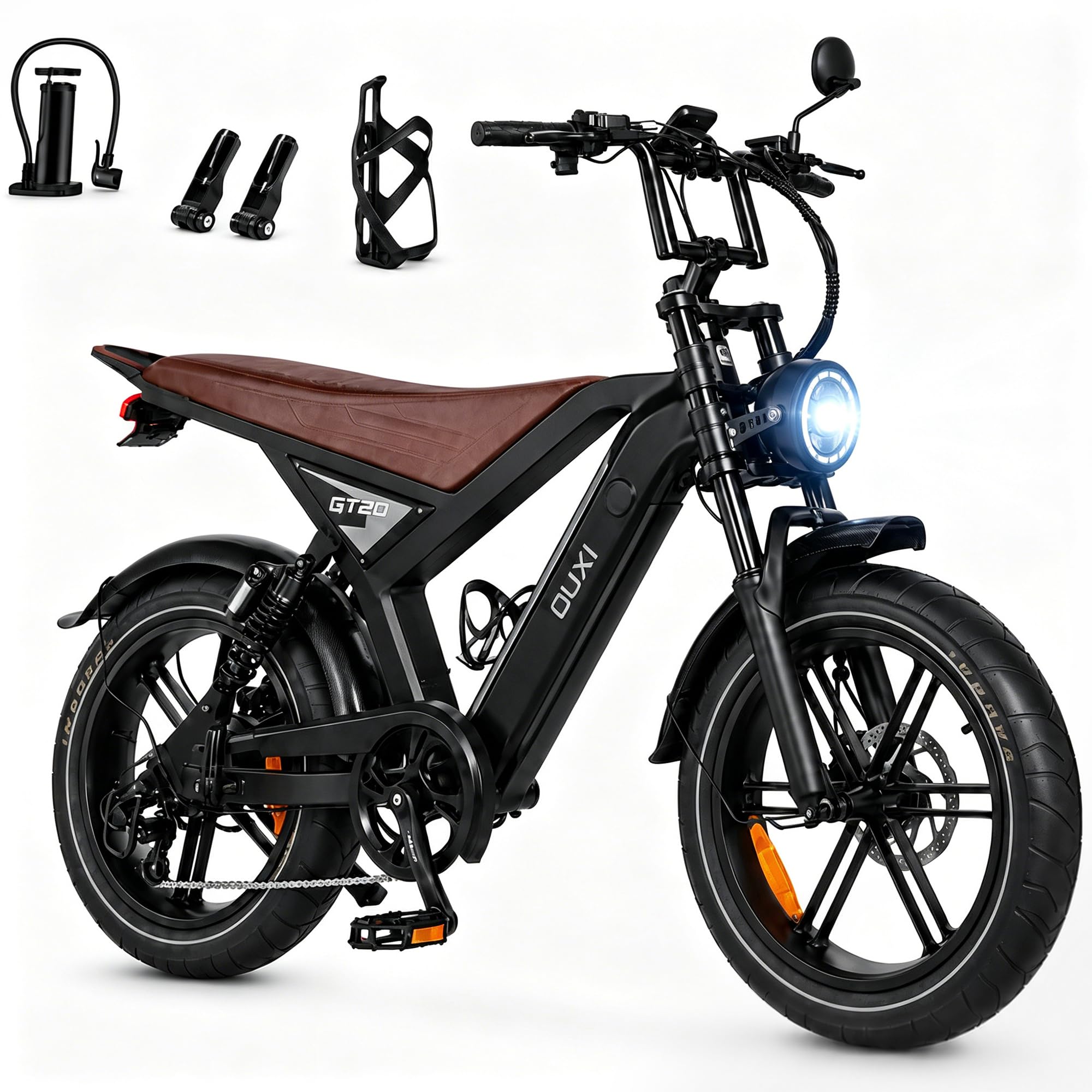 E Bike Herren, 20 Zoll All-Terrain Fat Reifen Elektrofahrrad mit 250W 100NM Motor, 100KM Reichweite, 48V 15AH abnehmbare Batterie, Vollgefedert, Shimano 7-Gang