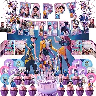 Korean Idol Birthday Decorations, Party Supplies Set Include Banner, Backdrop, Balloons, Hanging Swirls, Party Invitation Card,Cake Cupcake Toppers for Boys Girls Movie Theme Party