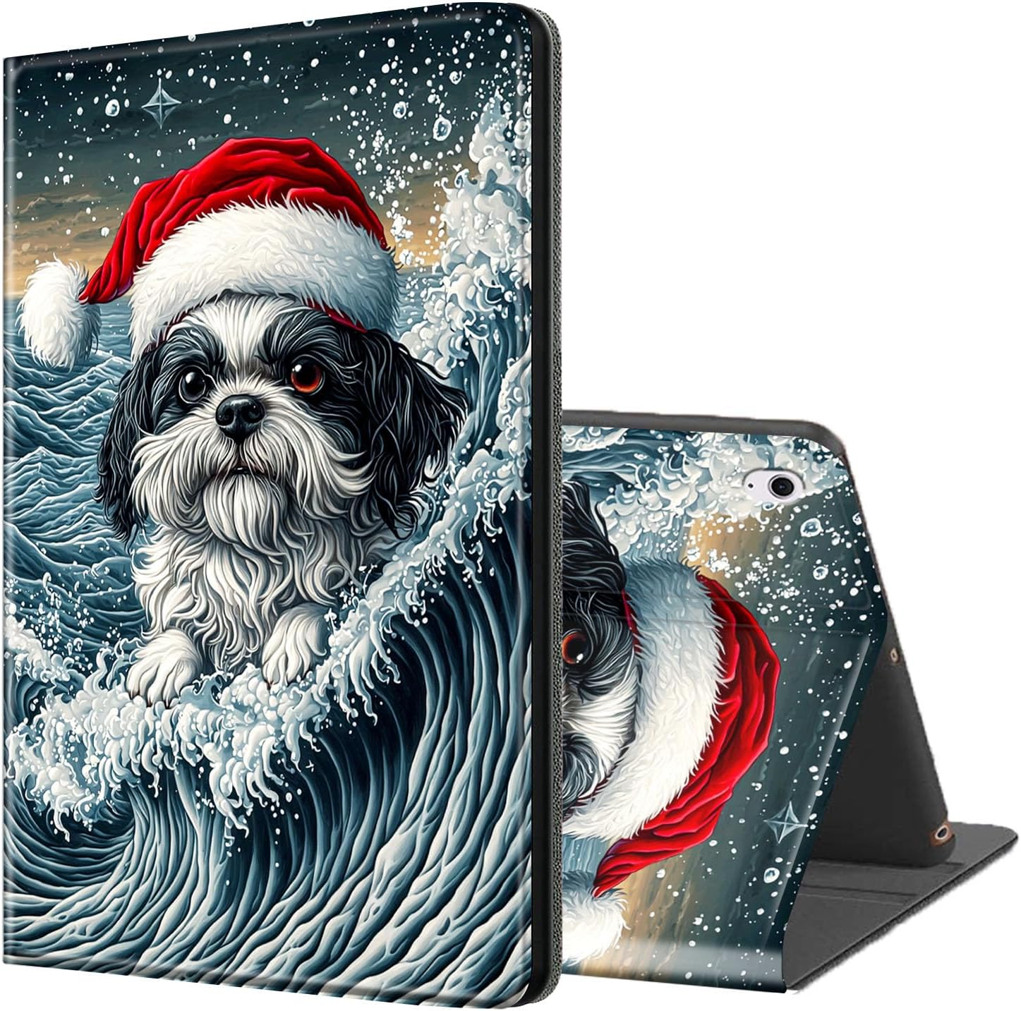 for iPad A16 Case, Stand Cover Multi Angle Viewing, Auto Sleep/Wake, Dog Amidst Ocean Swells Exquisite Leather for iPad 11th Generation Case