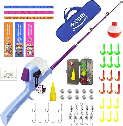 Miniatura 17 de Caña de pescar para niños, caña de pescar telescópica, caña de pescar plegable para niños y carrete con caja de aparejos, línea de pesca, flotador y