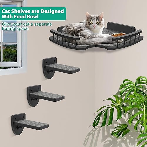 Miniatura 3 de Hamaca para gatos, estantes de pared para gatos, 2 muebles de pared para gatos y 3 escalones de pared para gatos, estantes y perchas para pared,