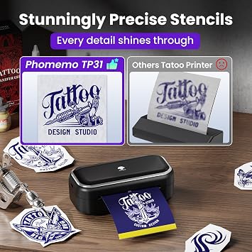 Phomemo TP31 Tattoo Stencil Printer, Mini Temporary Tattoo Maker with 30pcs Transfer Paper,Bluetooth Tattoo Machines Printers for Tattoo Beginners & Artists,DlY,Parties,Gifts. Deep Black