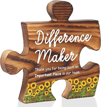 Difference Maker Puzzle Desk Sign, Appreciation Gift for Coworker Teacher Volunteer, Wooden Puzzle Thank You Plaque for Employee Recognition, Office Decor, Graduation Retirement Keepsake - FSE376