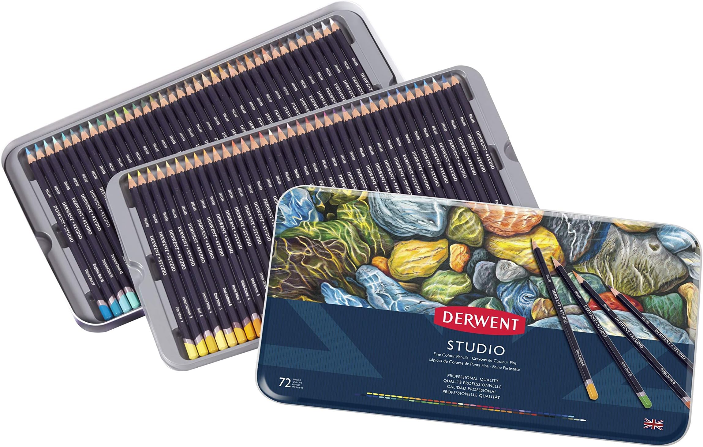 Derwent Studio Colored Pencils, 3.4mm Core, Metal Tin, 72 Count (32201