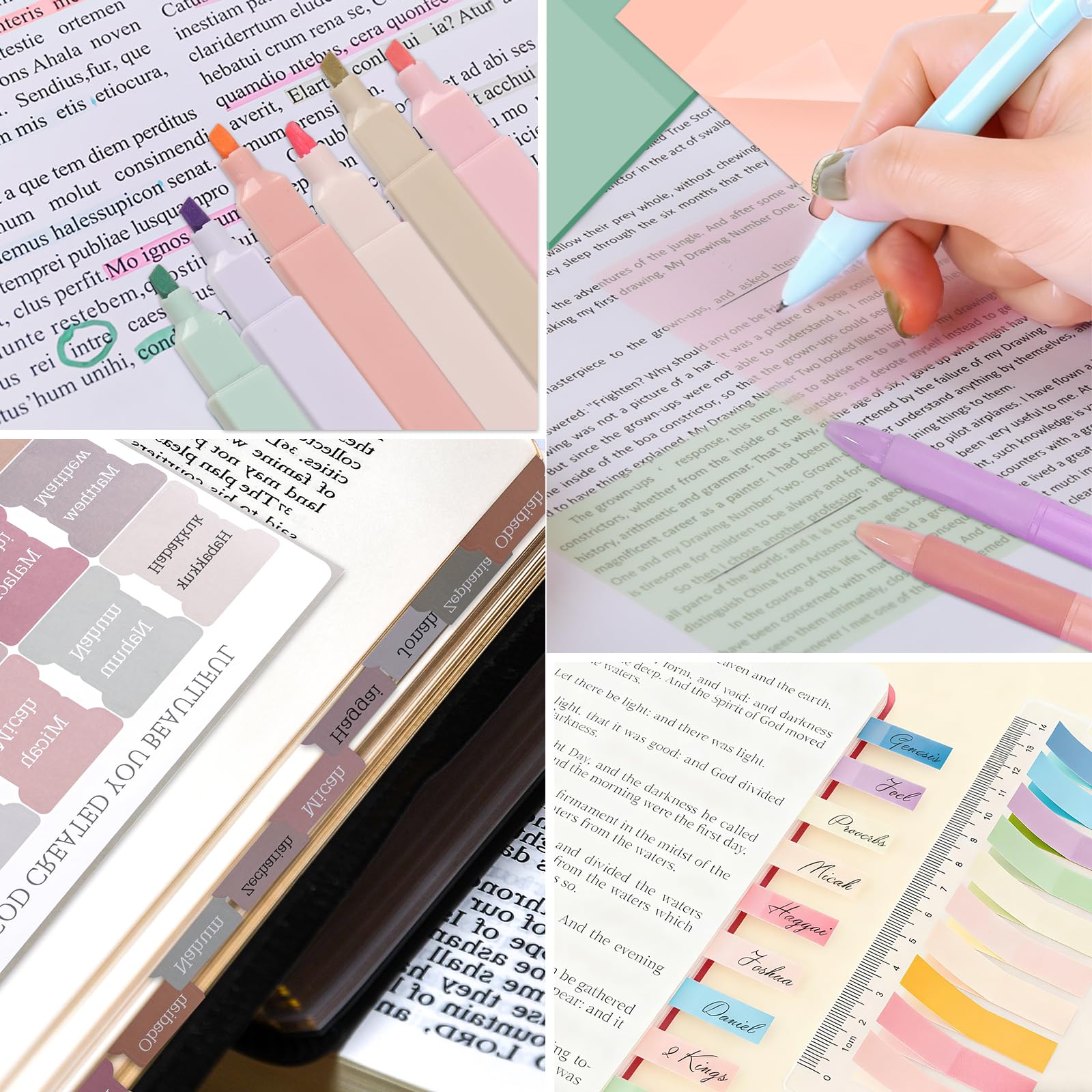 Gesteppte Bibelhülle für Frauen mit Bibelstudiumsbedarf, Journaling-Set, Blumen-Bibeltasche, Tragetasche mit pastellfarbenen Textmarkern, christliche Geschenke für Frauen (blaues