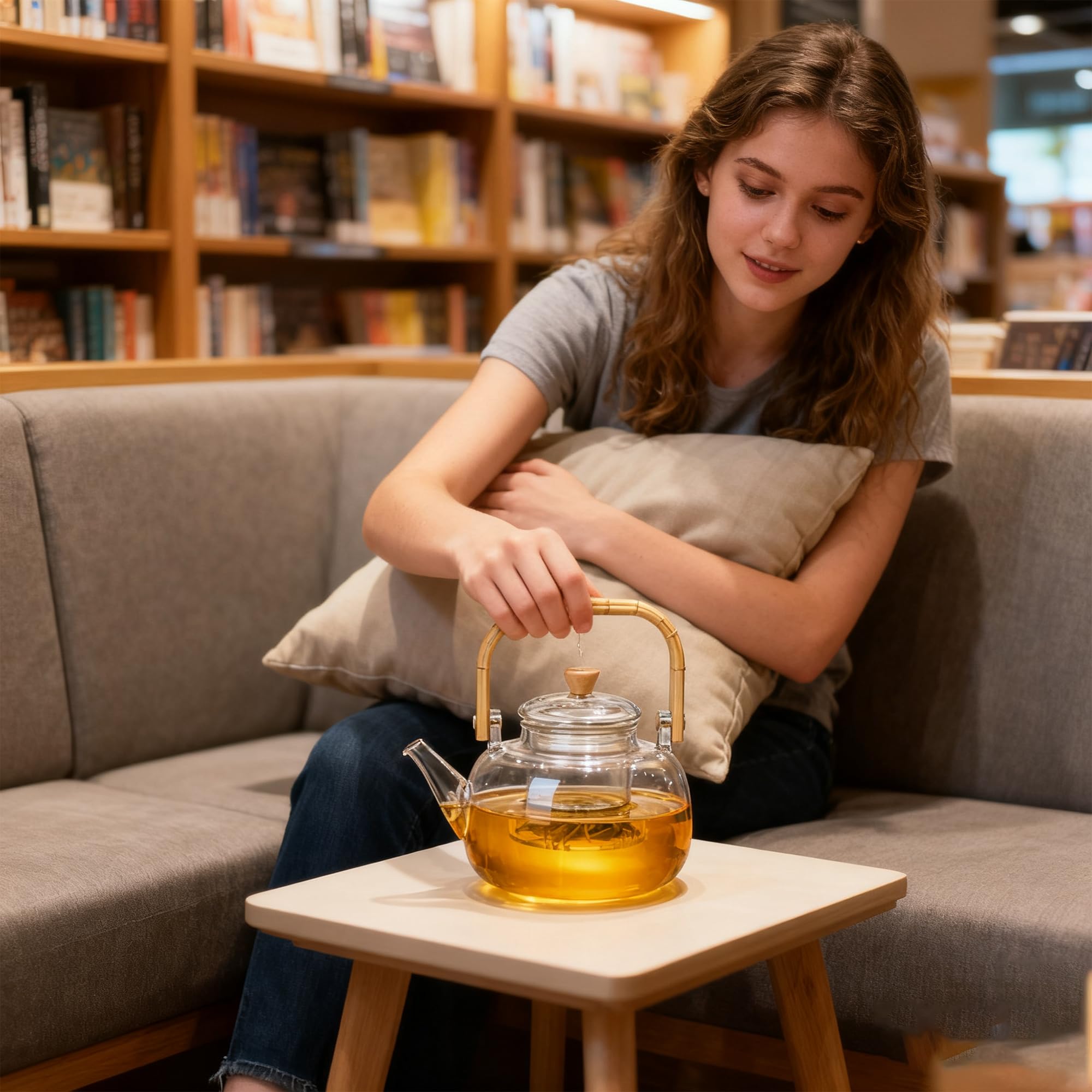 YUEMING Szklany czajniczek z zaparzaczem, 1000 ml z wyjmowanym zaparzaczem, dzbanek do herbata z sitkiem do herbaty sypkiej