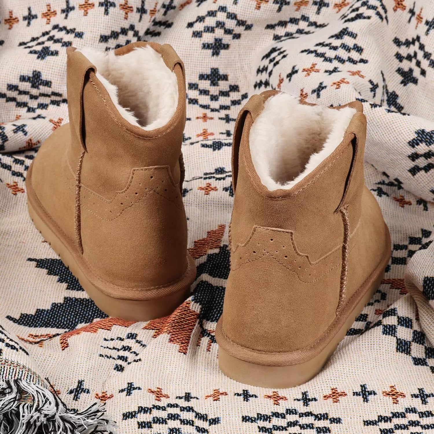 OOW 100% Genuine Leather Ankle Boots for Women, Warm Slip on Winter Boots Snow Booties - Image 3