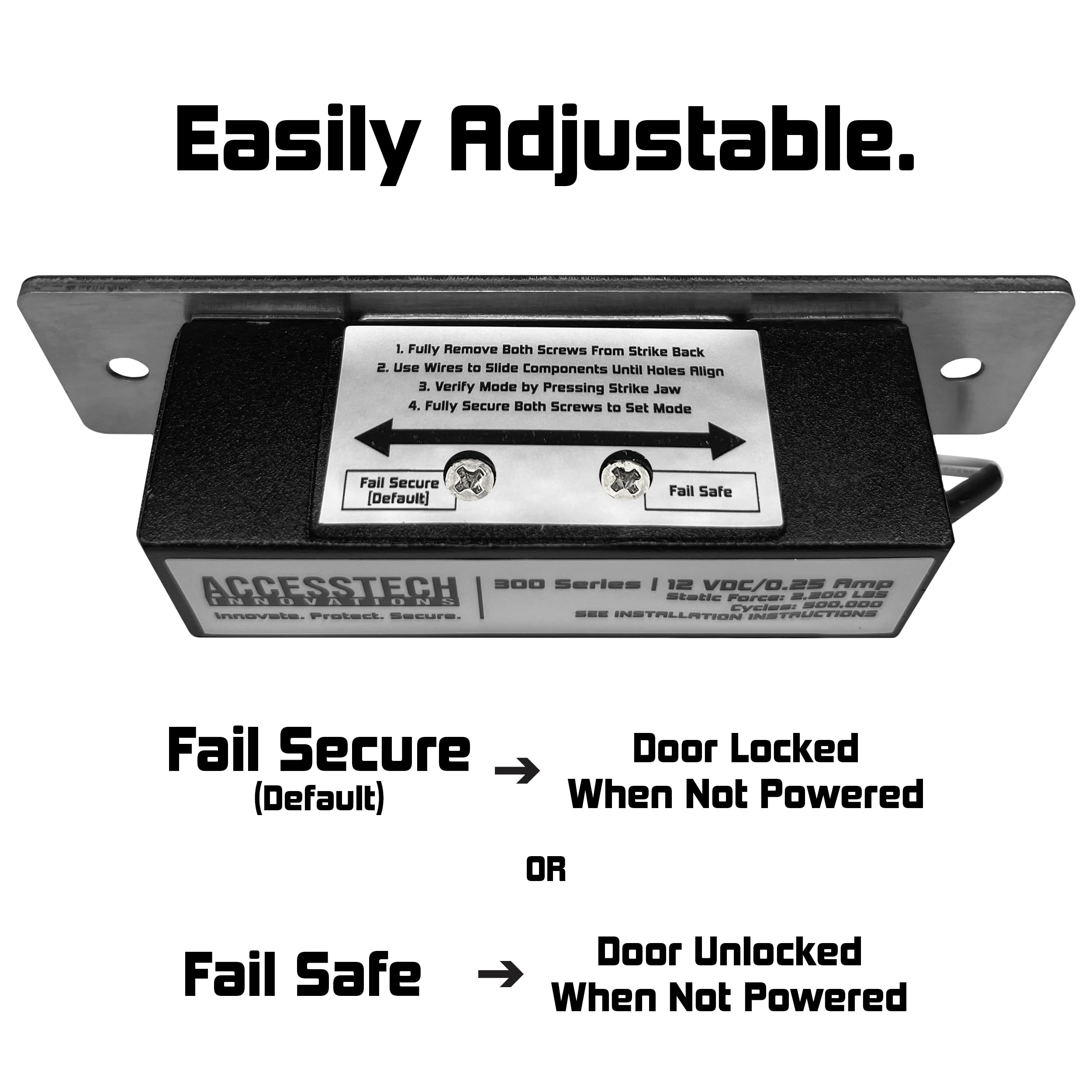 Sistema de control de acceso estándar ANSI de cerradura de puerta eléctrica resistente | 2,200+ LBS | Seguro contra fallos/fallas ajustable | Voltaje de entrada de 12 V CC