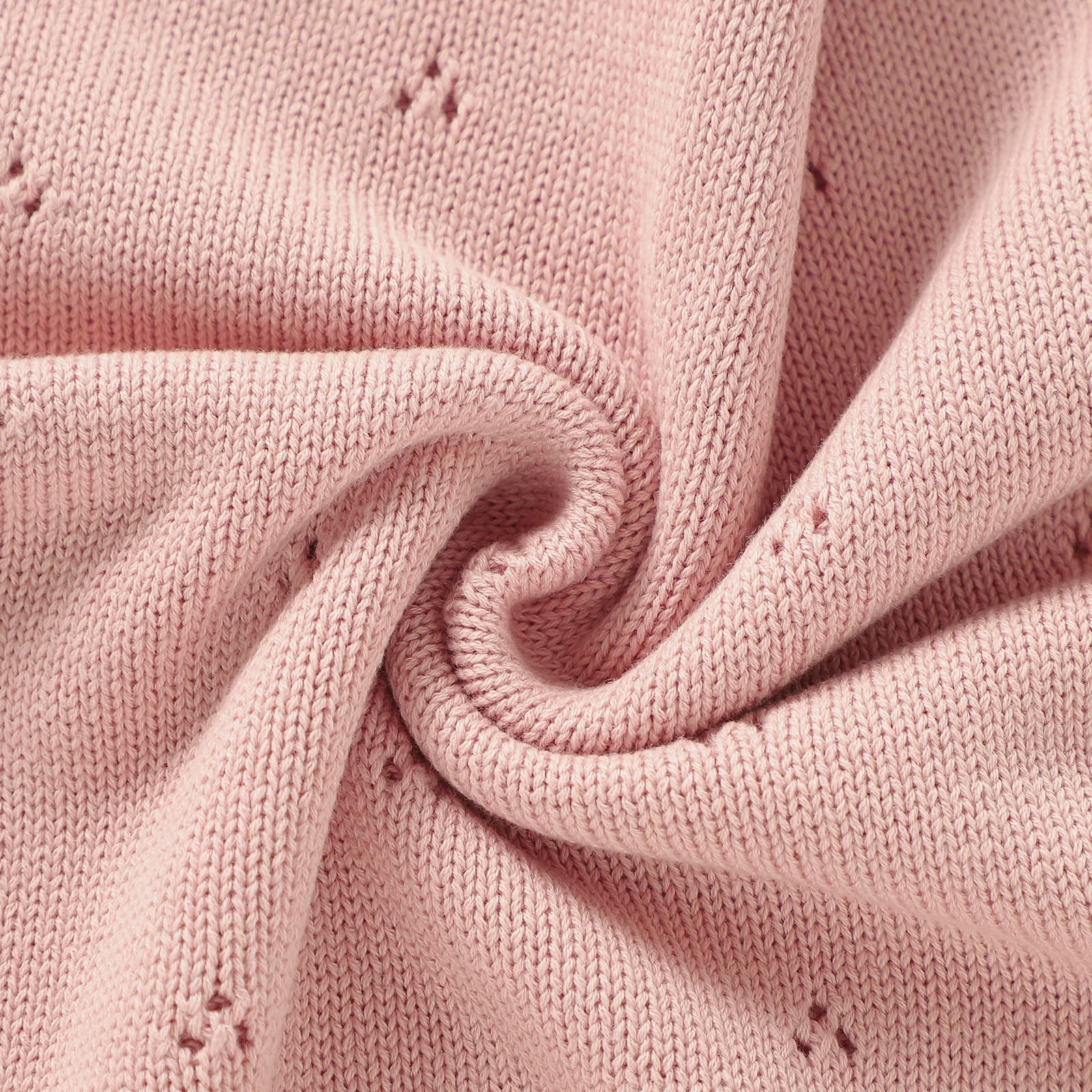 Hadetoto Coperta per Neonati 100% Cotone Traforato Morbida Coperta per Bambini in Maglia Rosa 100x80cm