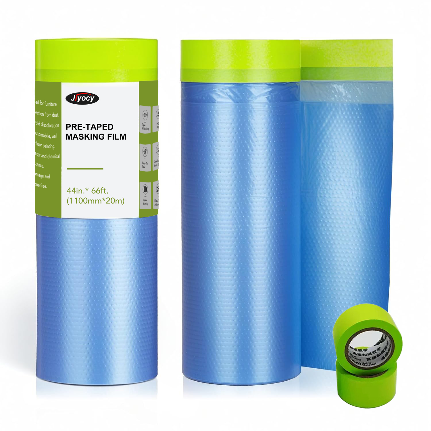 Image of Pre-Taped Masking Film for Painting - 44 inch x 66' Plastic Sheeting with Automotive Paint Tape, Easy Tear, No Residue - Painter's Tape and Drape for Car, Wall, Window & Furniture Protection