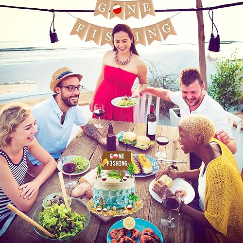 Miniatura 7 de Gone Fishing Cake Topper reutilizable – 24 piezas de decoración de pastel de pescado, ideal para niños y hombres pescadores con temática de pesca,