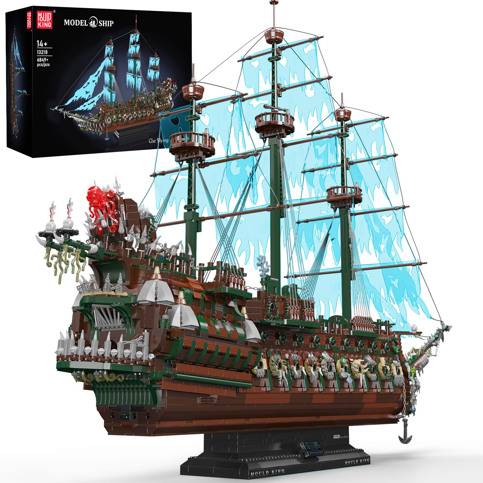 Mould King 13218 Pirate Ship Building Blocks Sets, 6849 Pieces Ghost Ship Flying Dutchman Model Kit, Display Decoration Pirate Boat Model Sets, Collectible Construction Toys Gift for Teen Adult