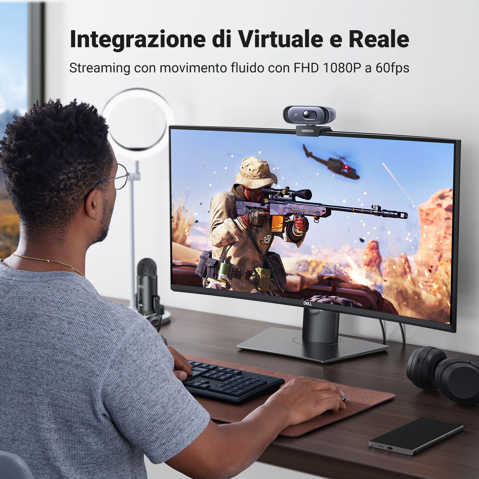 UGREEN Webcam 2K 30FPS Full HD USB A Camera PC Due Micro Cancellazione del Rumore Integrata Rotazione a 360 Gradi Plug Play Windows MacOS Supporta Streaming Videochiamata Youtube Zoom Videoconferenza