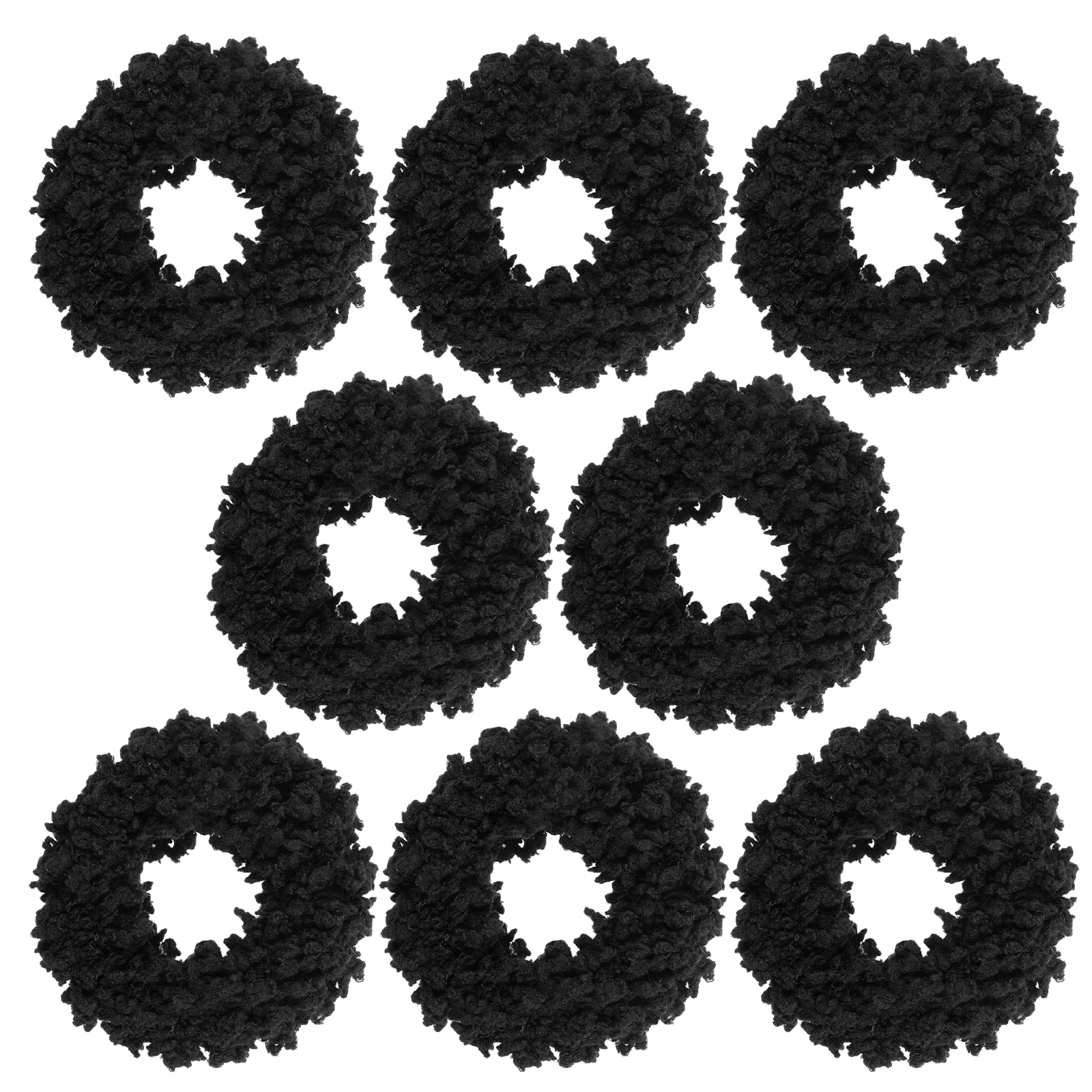 8PCS Plush Scrunchie Hair Ties, Large Black Fluffy Elastic Hair Bands, Soft Fuzzy Solid Color Cute Ponytail Holders Hair Accessories for Women and Girls