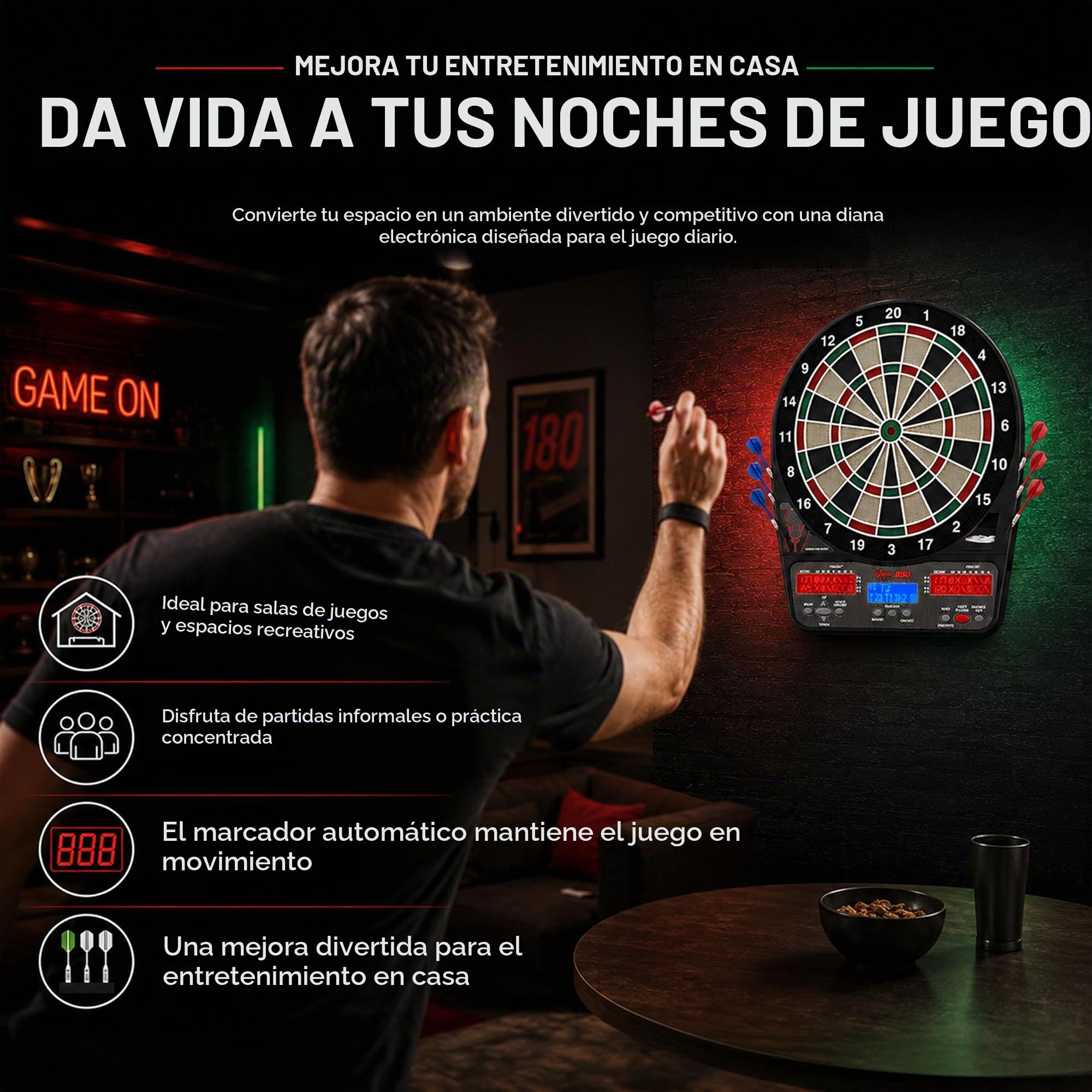 Viper 850 - Diana electrónica, pantalla de triple puntuación ultra brillante, 50 juegos con 470 variaciones de puntuación, tamaño reglamentario, segmentos resistentes probados hechos de nailon de alta