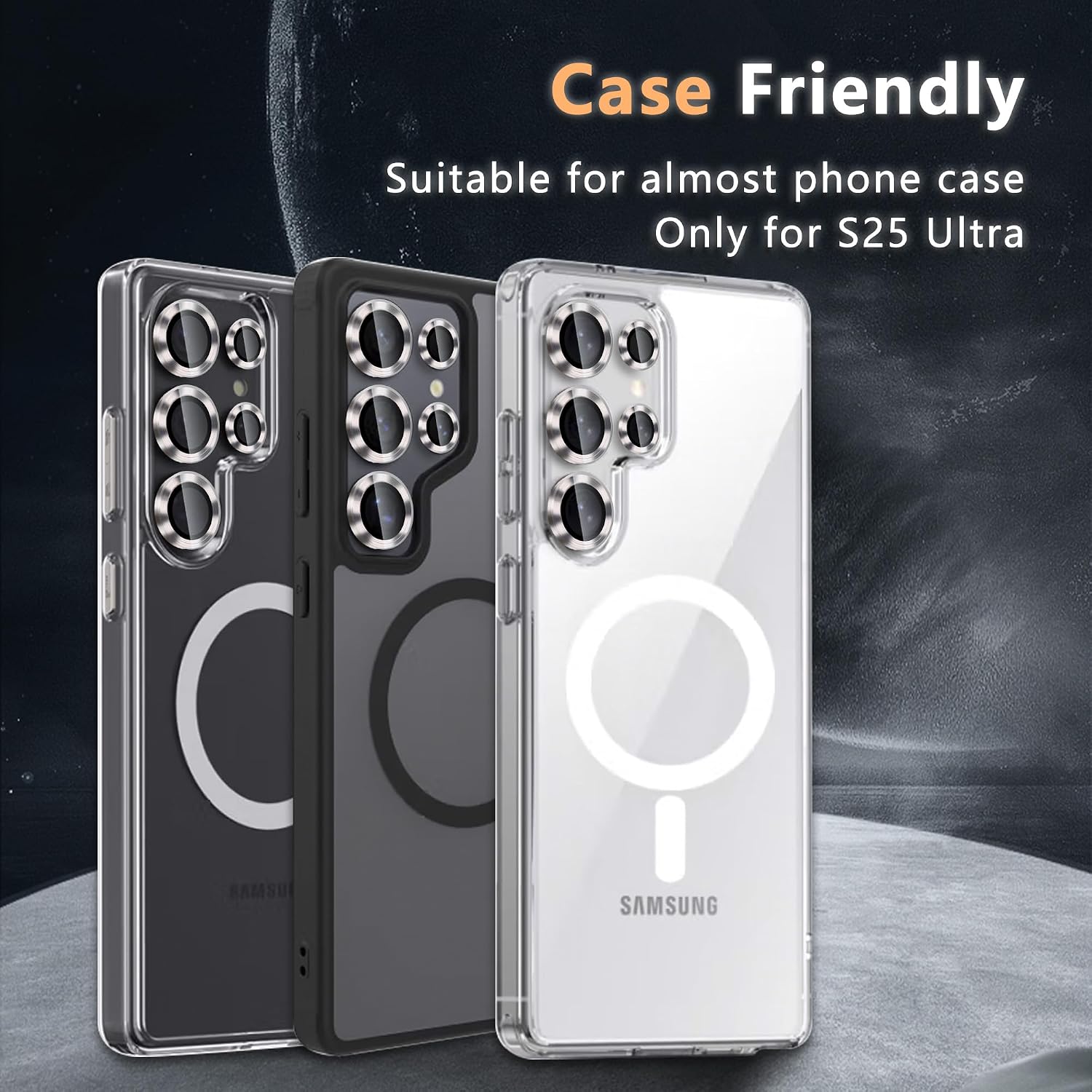 JZG 2 Set Camera Lens Protector for Samsung Galaxy S25 Ultra [Alignment Kit&1:1 Invisible Fit] 9H Aerospace Tempered Glass, Individual Metal Lens Rings, Anti-Reflective, Silver