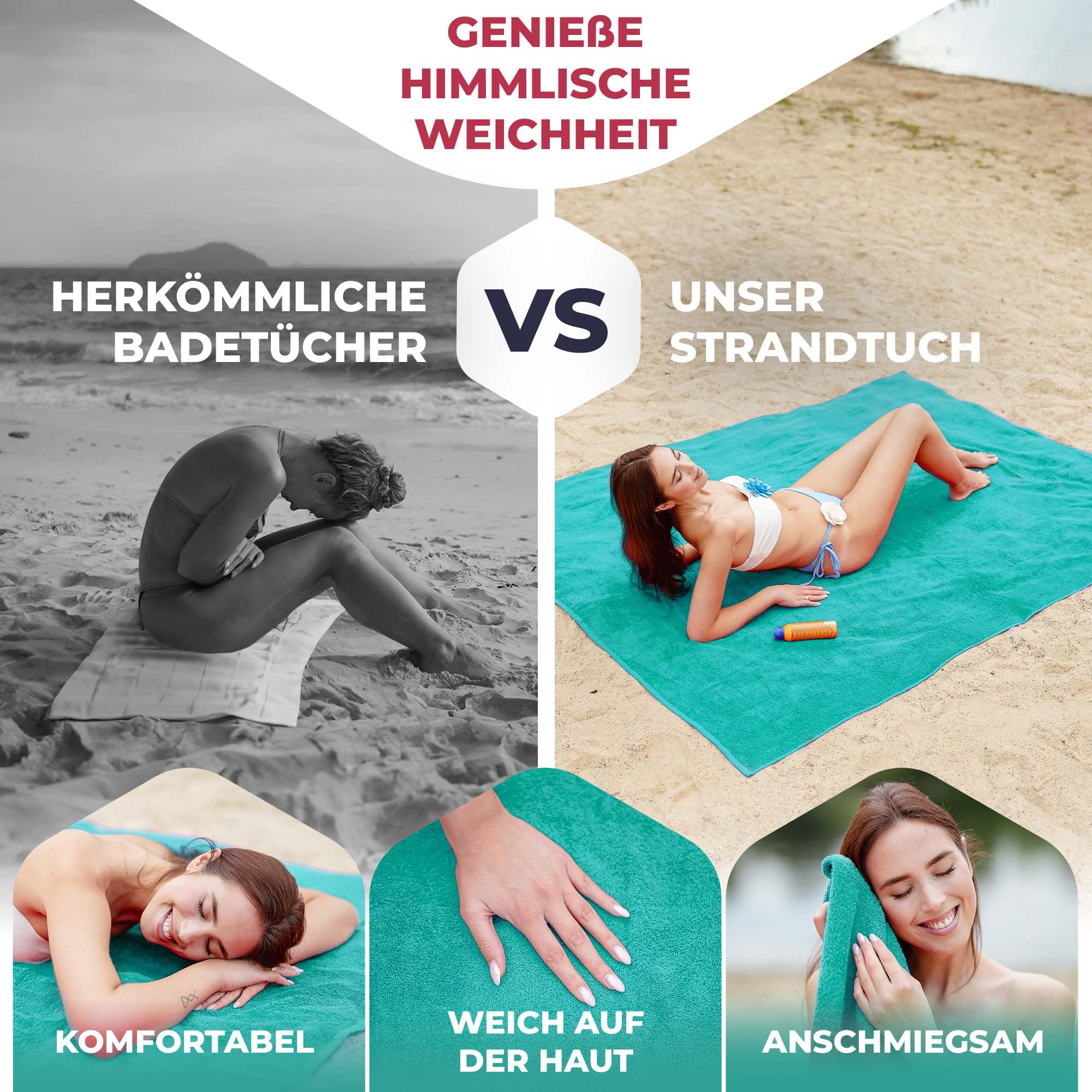 Strandtuch XXL Türkis, 100% Baumwolle, 155x220cm - XXL Strandhandtuch - Badetuch in Übergröße - Duschhandtuch, Badehandtuch & Saunatuch 100x220cm