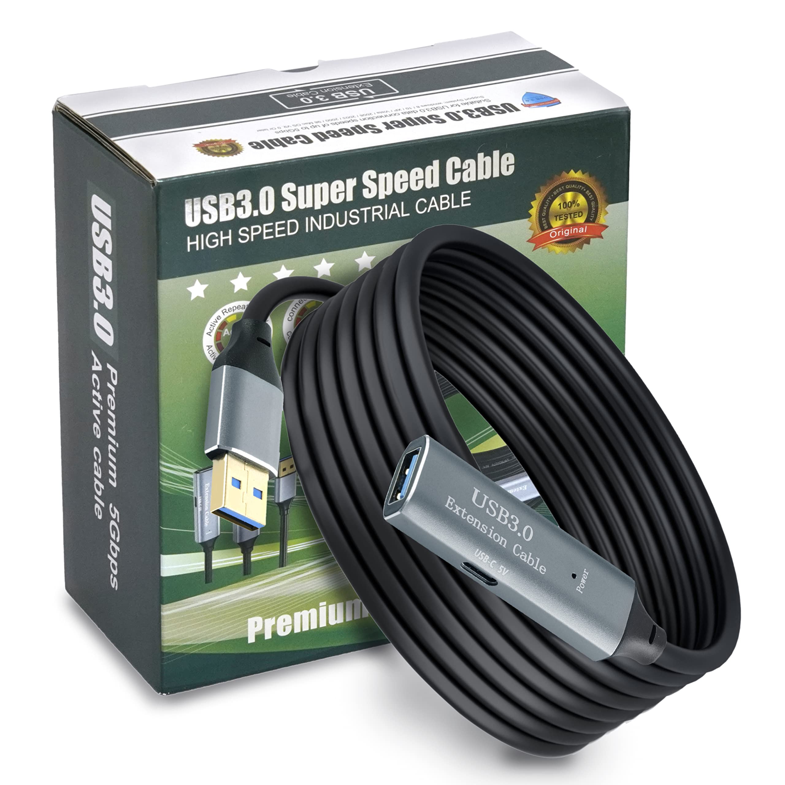 Storite 5M Active USB 3.0 Extension Cable USB 3.0 Male to Female Extender Cord with Signal Booster Compatible with Game Consoles, Printer, Camera, Steam VR, Flash/Hard Drive, Laptop