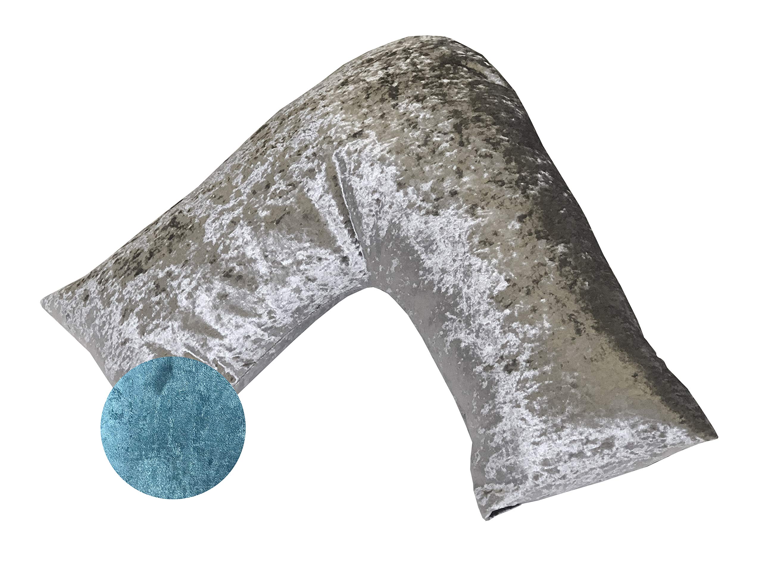(Aqua) Luxury Crushed Velvet V-Shaped Pillow Lancashire Textiles