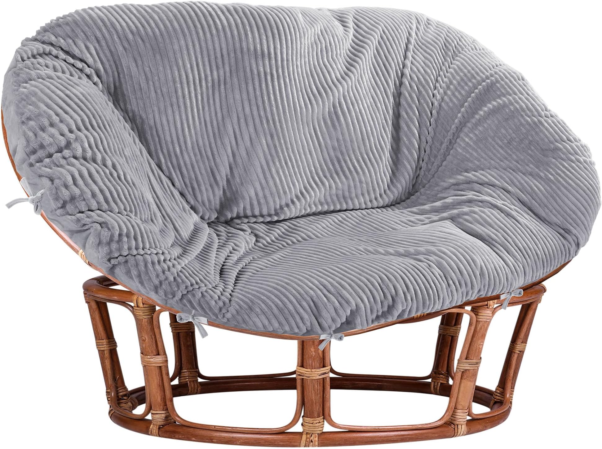 MABOZOO Shaggy Double Papasan Cushion Cover, Faux Fur Wicker Egg Chair Cushion Covers with Fluffy Plush, Hammock Slipcover Only for Papasan Cushion, Gray, 70x49x7 Inch (ONLY Cover, NO Cushion)