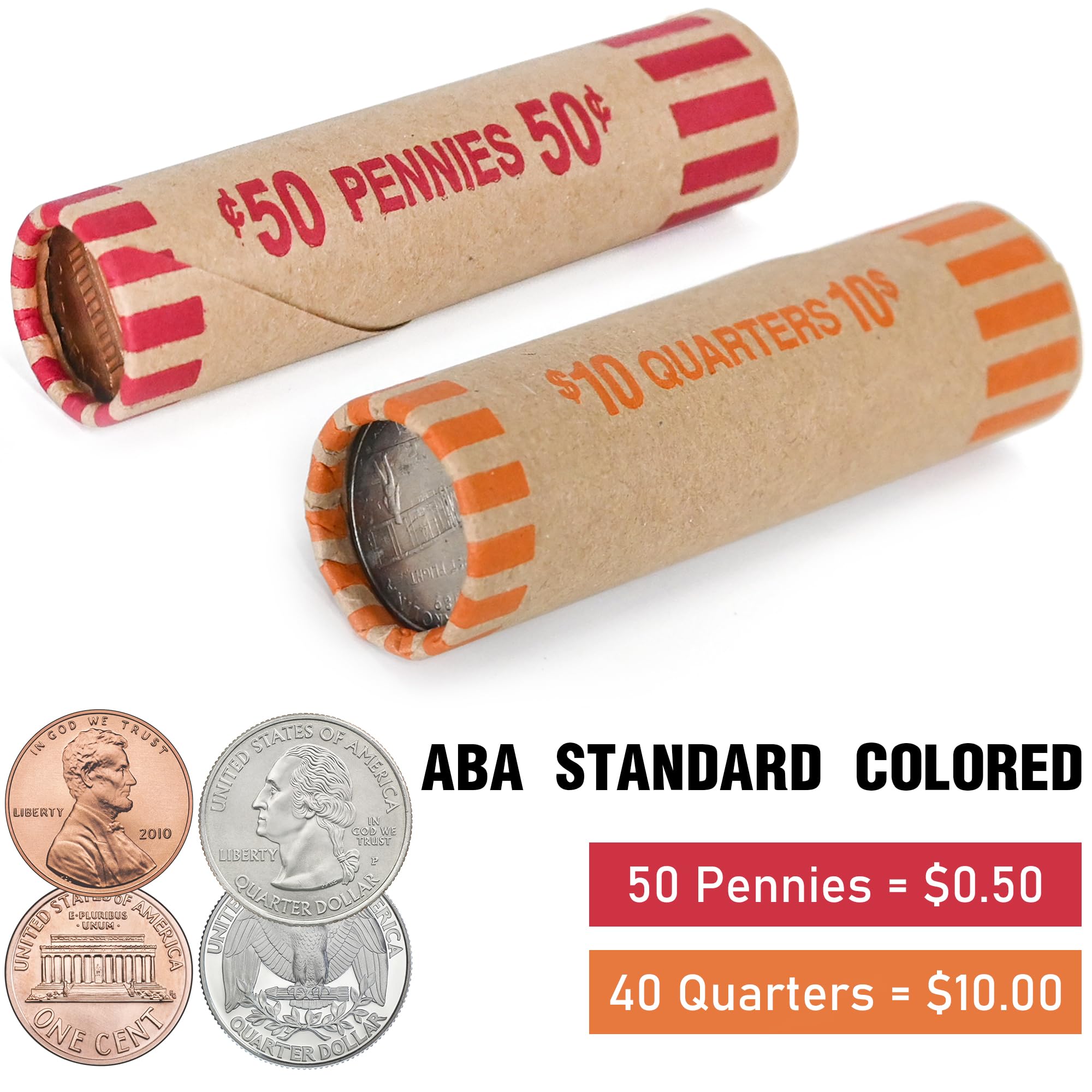 L LIKED Vorgeformte Münzpapier-Rollen, 144 sortiert (je 72 Pennies und Viertel)