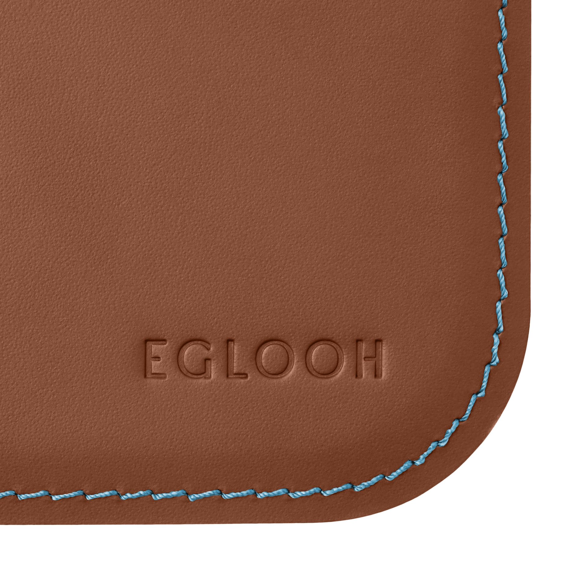 Eglooh - Herms Deluxe - Sottomano Scrivania Ufficio in Cuoio Arancione Marrone Naturale - cm 80x50 - Cuciture Blu Azzurre in Contrasto e Angoli Arrotondati - Made in Italy
