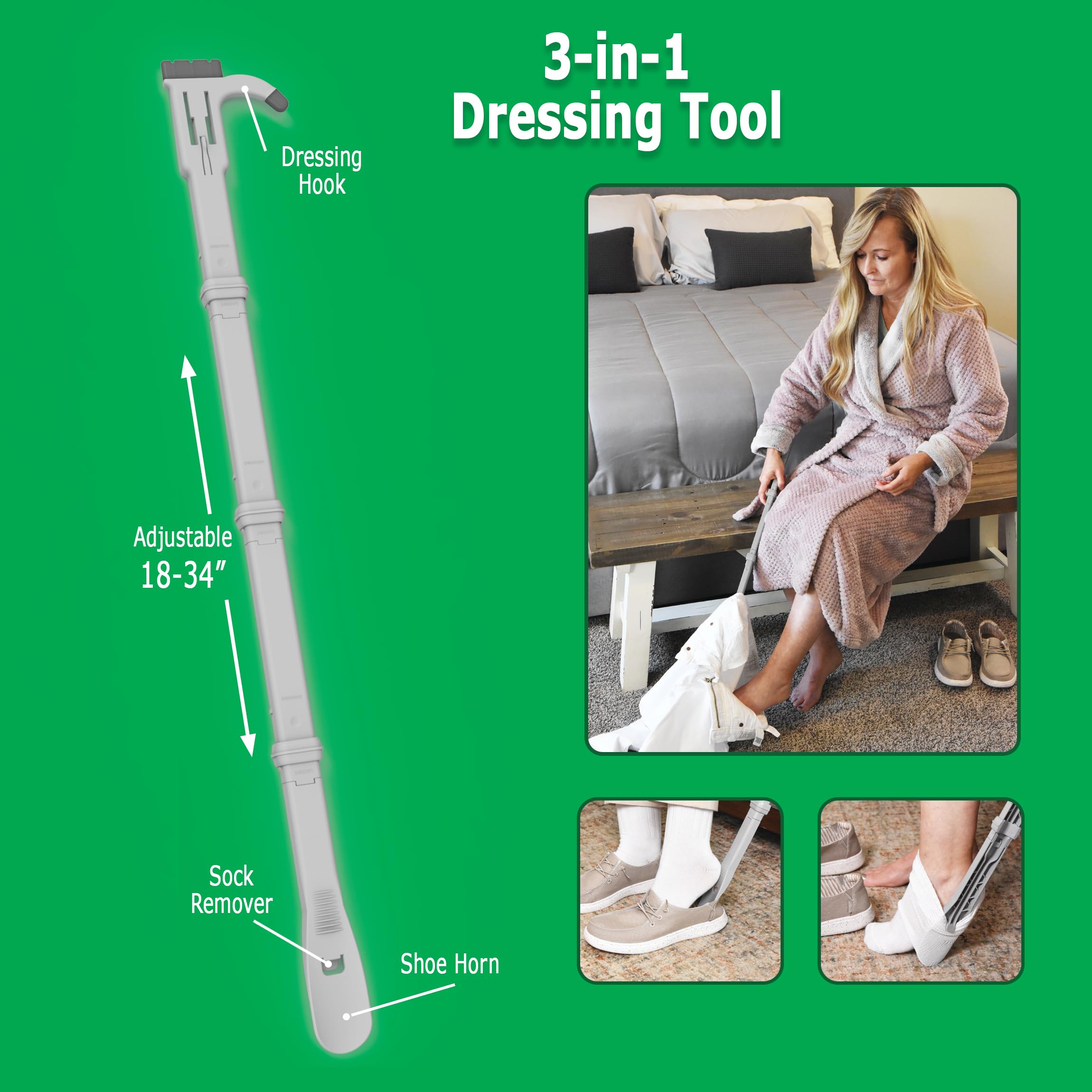 Calzador y removedor de calcetines de mango largo (26 pulgadas), ayuda grande para vendajes para personas mayores, ancianos, discapacitados, nutria para calcetines Easy To Use Products