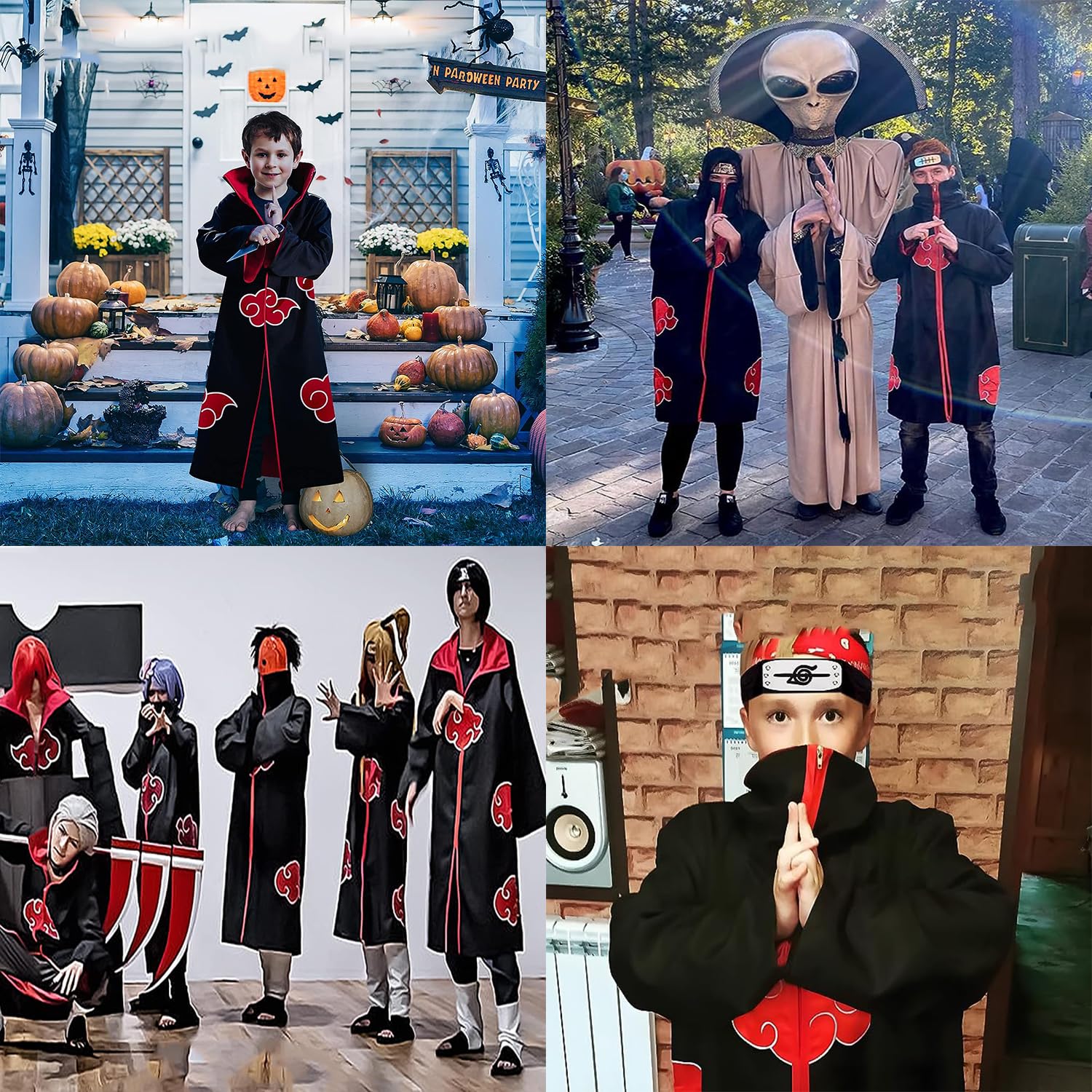 Akatsuki Mantello Costume da travestimento per bambini, adulti, Halloween Fan Degli Anime, Akatsuki Cappotto per Carnevale (M)