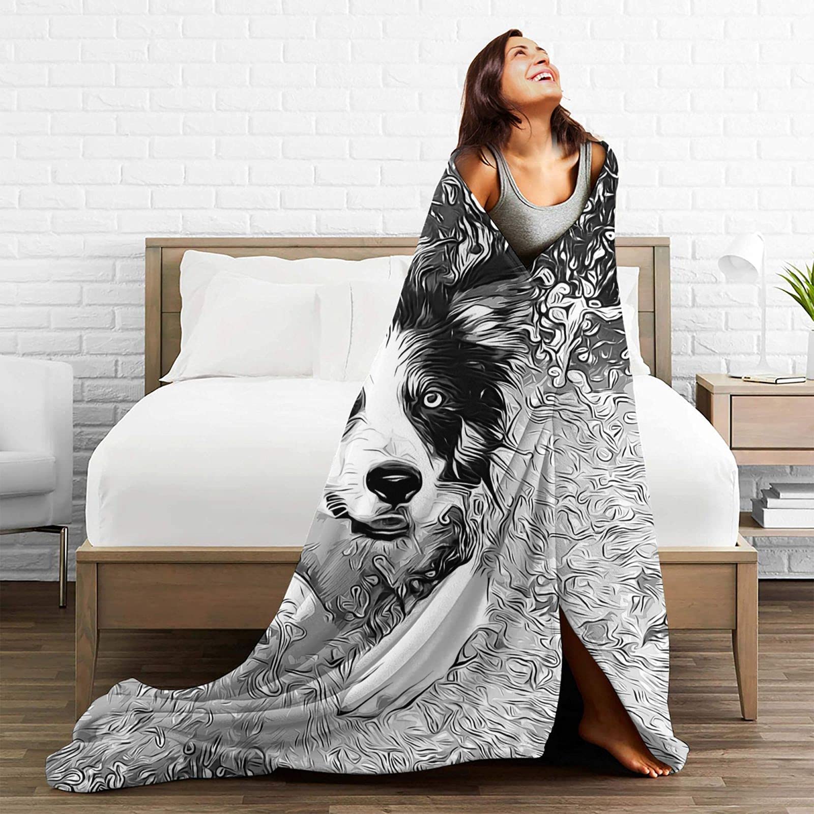 YINGD Coperta per cani Border Collie, coperta in pile di flanella, comoda coperta in peluche per letto, divano, camera, casa, ufficio, biancheria da letto, 150 cm x 125 cm