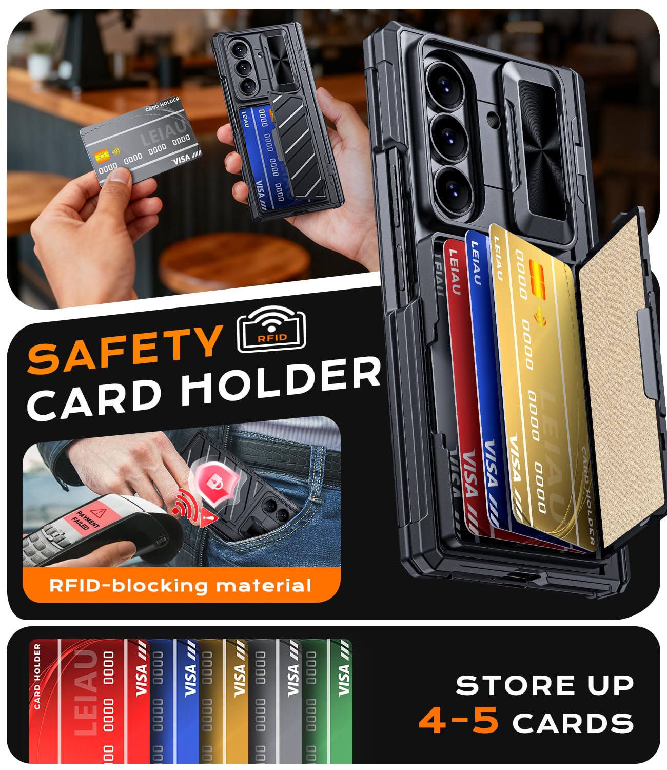 Funda tipo cartera para Samsung Galaxy Z-Fold-7: [tarjetero y funda para cámara] [bloqueo RFID] - Funda resistente para teléfono con soporte vertical y horizontal, parte trasera texturizada