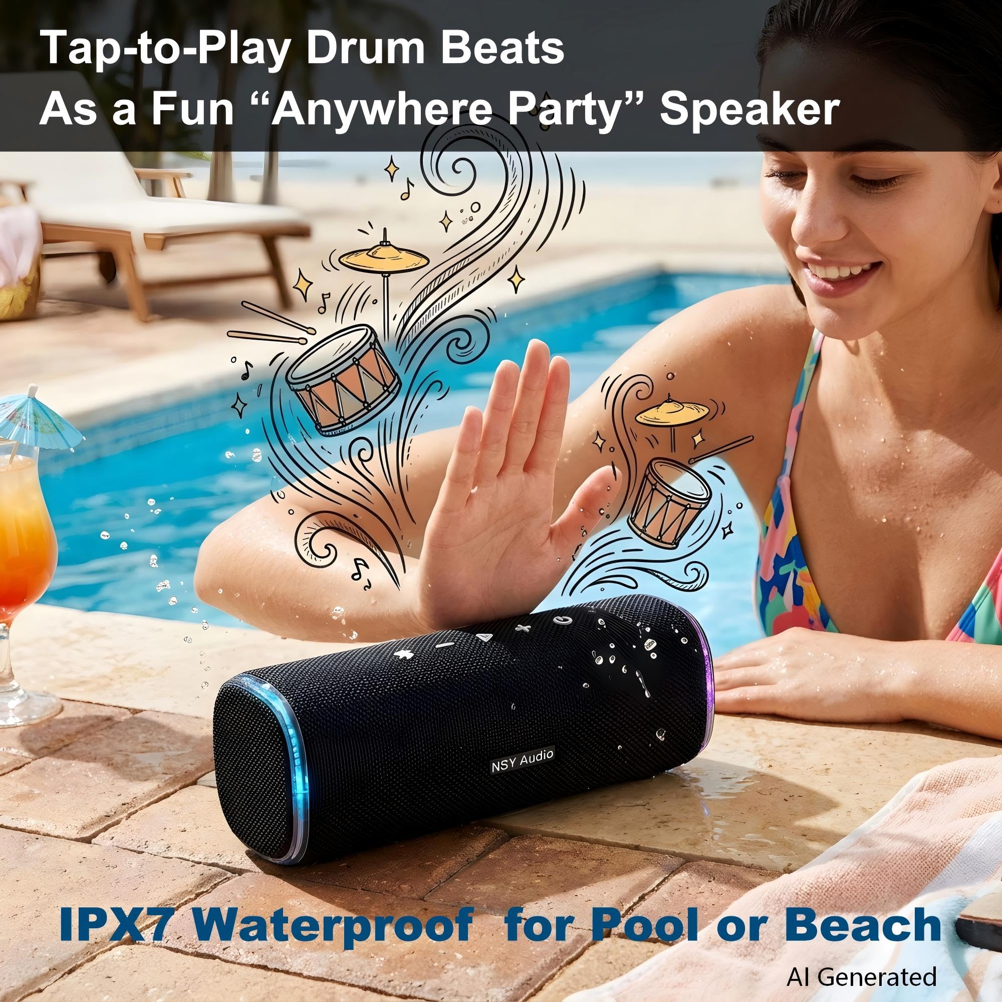 Altoparlante Bluetooth portatile da 40 W, altoparlante impermeabile IPX7 per esterni, 25 ore di riproduzione, bassi potenziati, luci LED, accoppiamento TWS per piscina, doccia, bici, jam