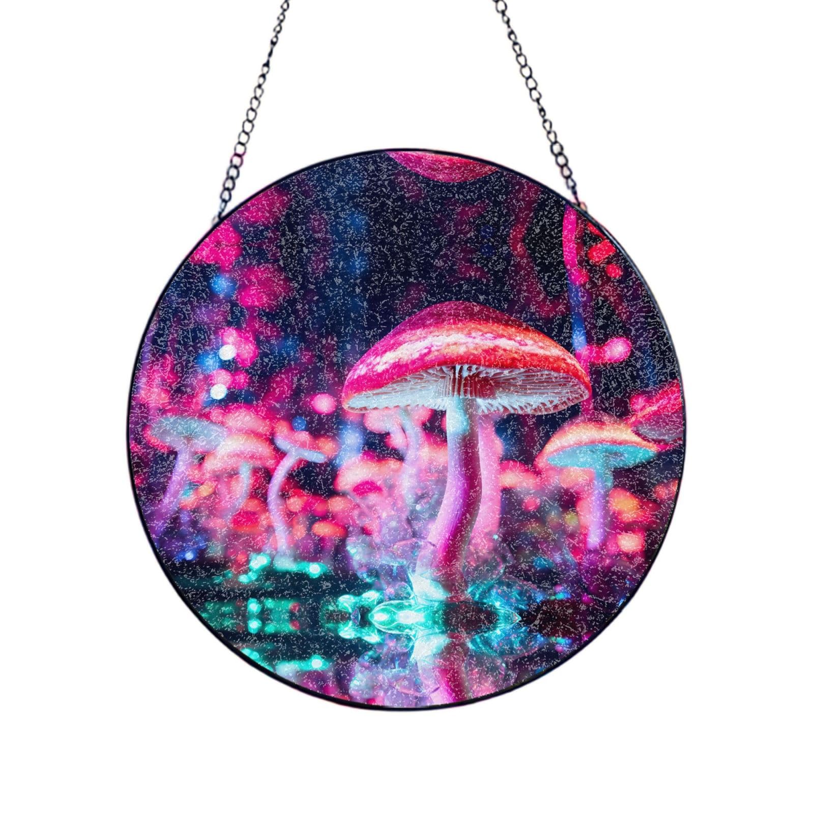 Phayah Fluorescent Mushroom Print Stained Glass Window Hanging Suncatcher For Door Terrace Garden Home Decor Sun Catcher Birthday Gifts For Lovers Dad Mom 8in（20cm）
