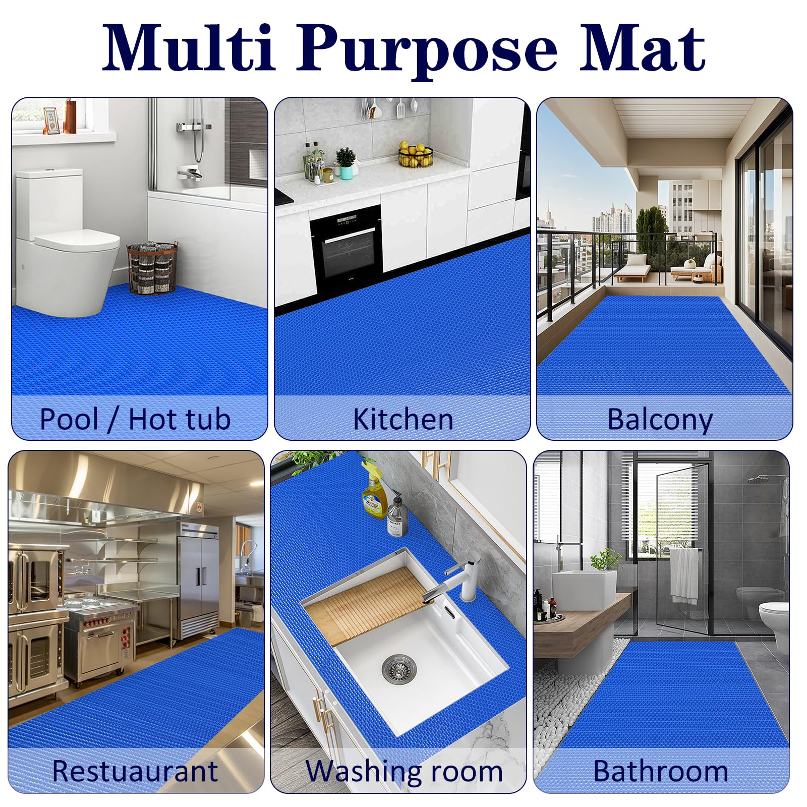 Drainage Mat 3x16 Ft 0.22” Thick PVC Commercial Floor Mat Non Slip Pool Mat S-Shaped Shower Floor Heavy Duty Roll for Wet Area Kitchen Hotels Bars Bathroom Patio Outdoor Indoor Rug (Blue, 3x16 Ft) — Amazon image 6