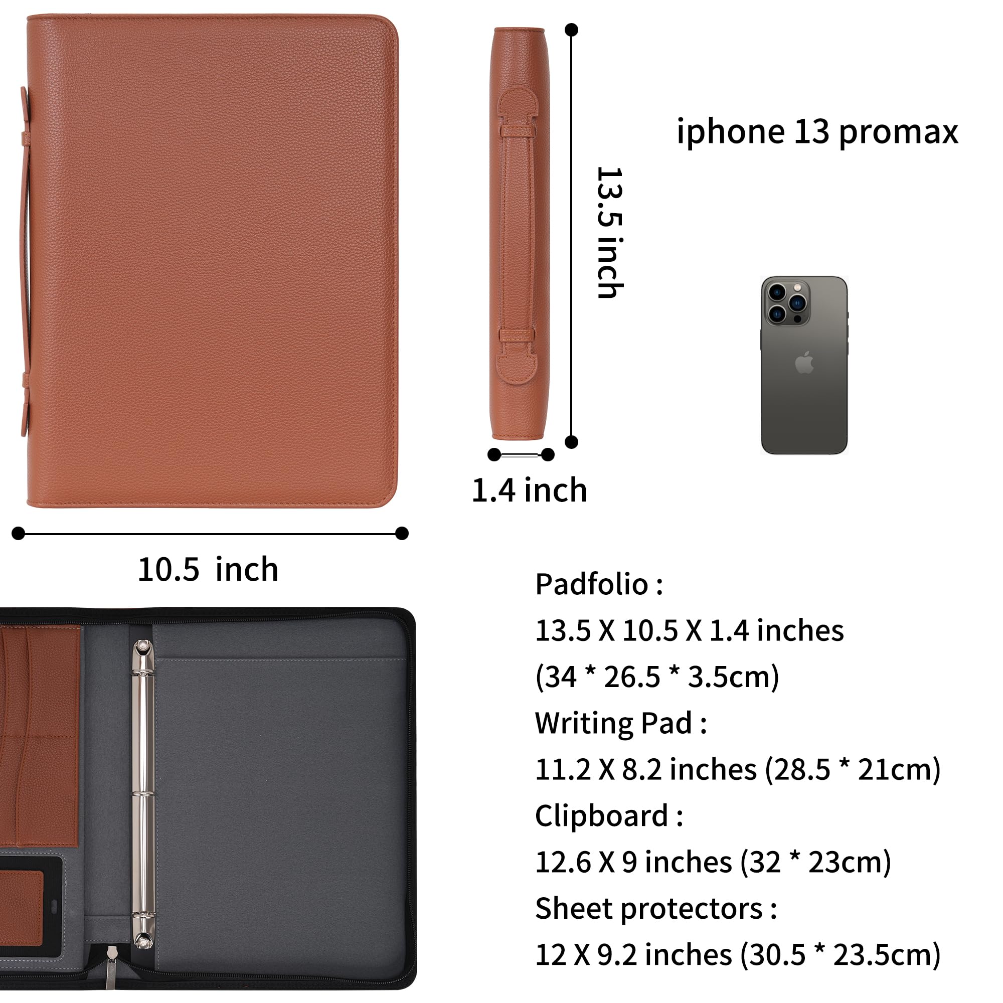 Wonderpool Travel Zippered Portfolio 3 Ring Binder A4 Padfolio Document Case with Removable Clipboard Legal Pad Holder - Image 3