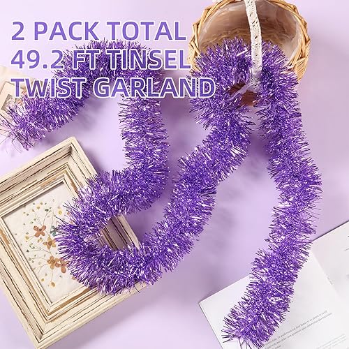 Miniatura 4 de Guirnalda de Oropel Púrpura de 50 Pies, Guirnalda de Oropel de Papel de Aluminio para Navidad, Decoración Bandera Metálica, Serpentinas Colgantes de