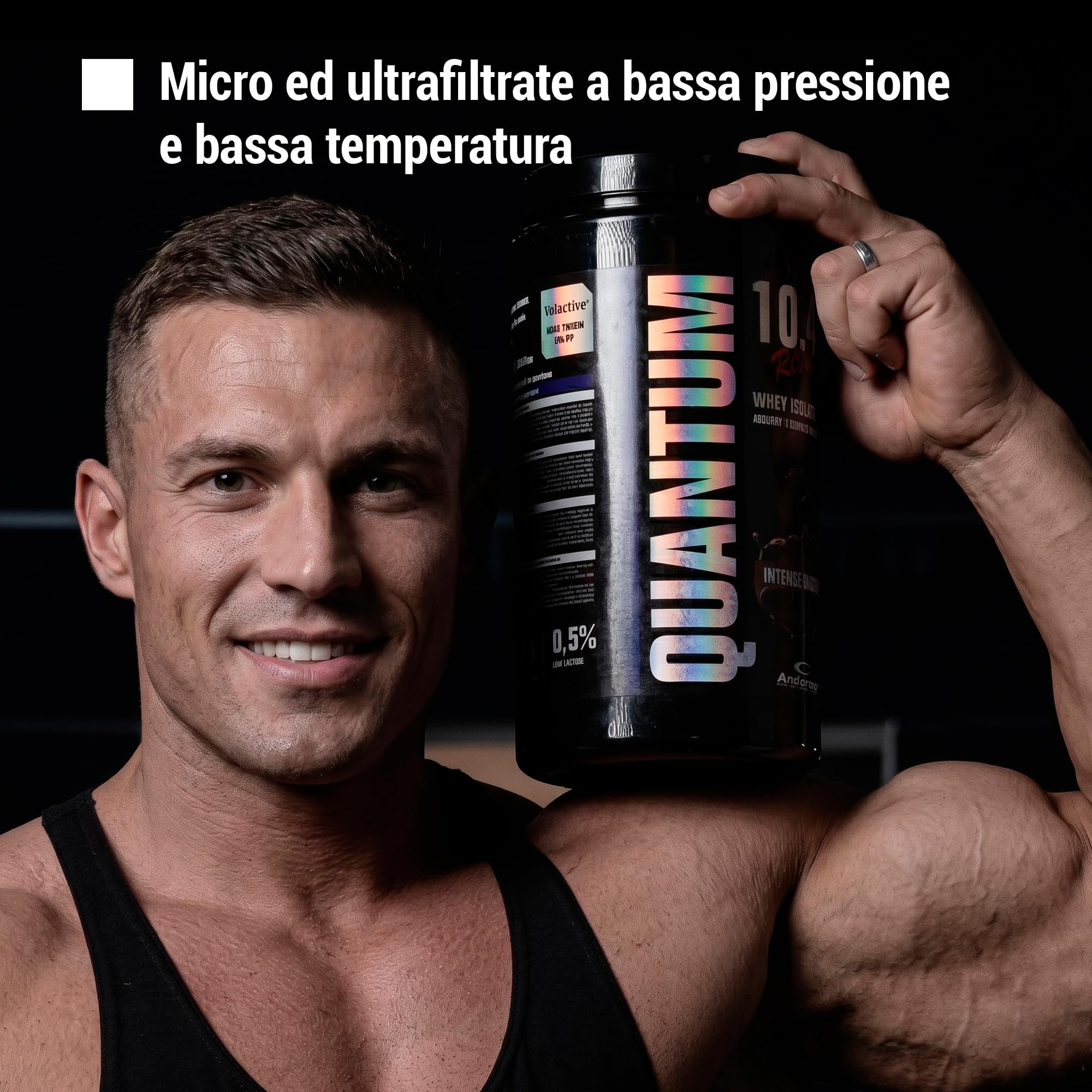 Anderson Proteine in polvere - Chocolat Noir, 92% proteine, 22.9% BCAA, Volactive, microfiltrate, 0.5% lattosio, zero grassi, zero zuccheri, zero aspartame, doping free- QUANTUM 10.4 REVOLT