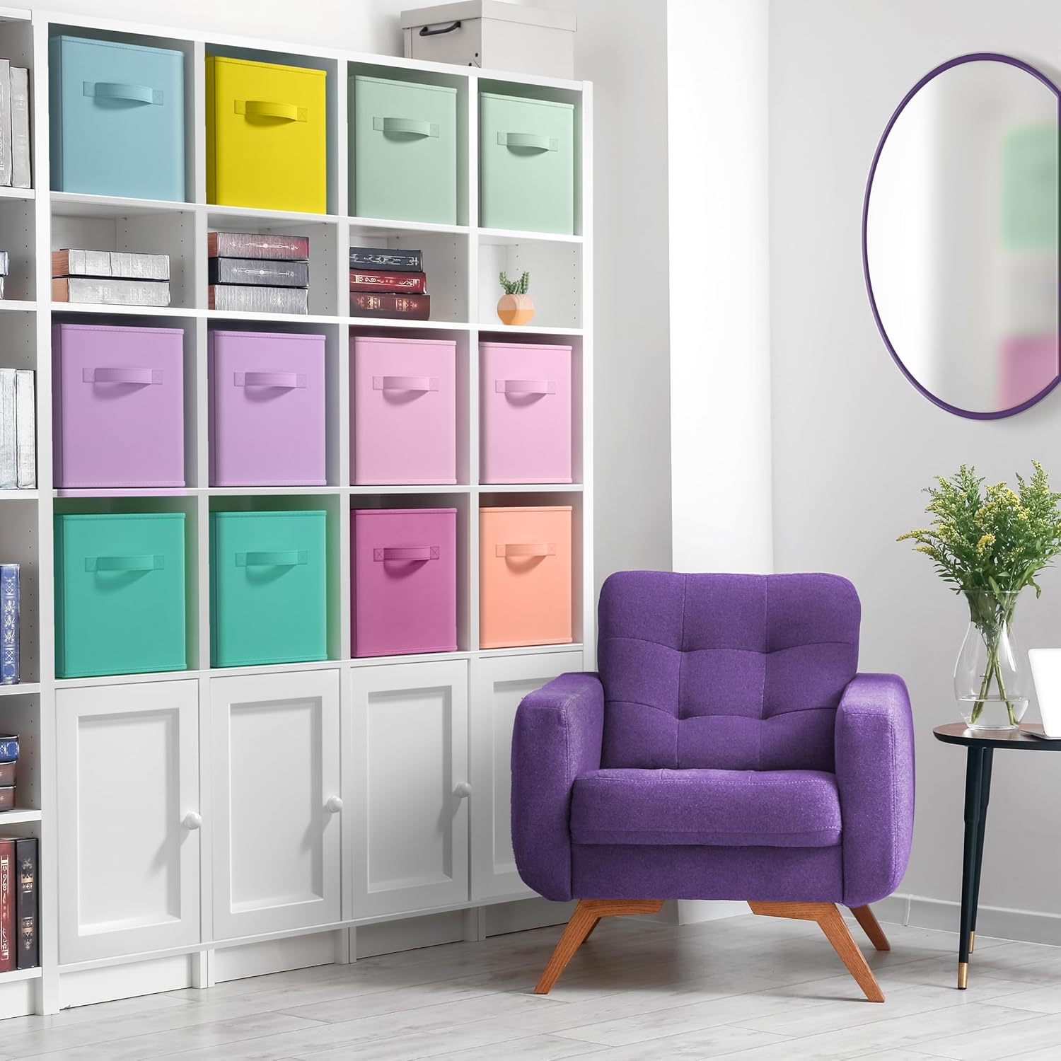 Sorbus 11 Inch Storage Bins - Sturdy Collapsible Fabric Storage Cubes with Handle - 12 Foldable Baskets for Organizing Clothes, Toys, Books - Storage Baskets for Shelves, Closets