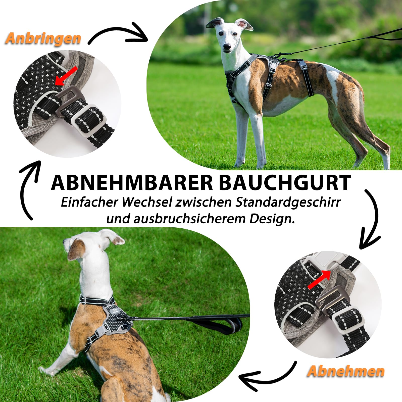 Huntboo Sicherheitsgeschirr Hund Ausbruchsicher, Panikgeschirr für Hunde, Anti Zug Hundegeschirr, Reflektierend, Verstellbare, Leichte Weste für kleine, mittelgroße und große Haustiere (Schwarz,L)