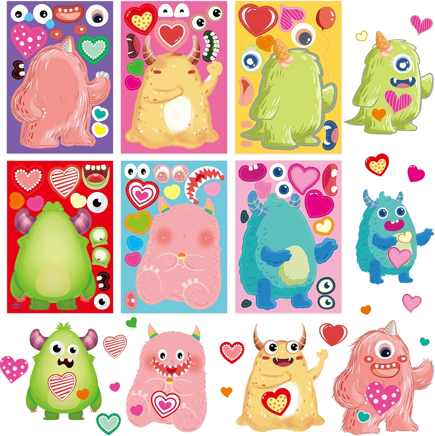Treasure Cove Valentines Stickers for Kids Make Your Own Monster Sticker Sheets for Valentine's Day School Party Craft Favor 24 Sheet