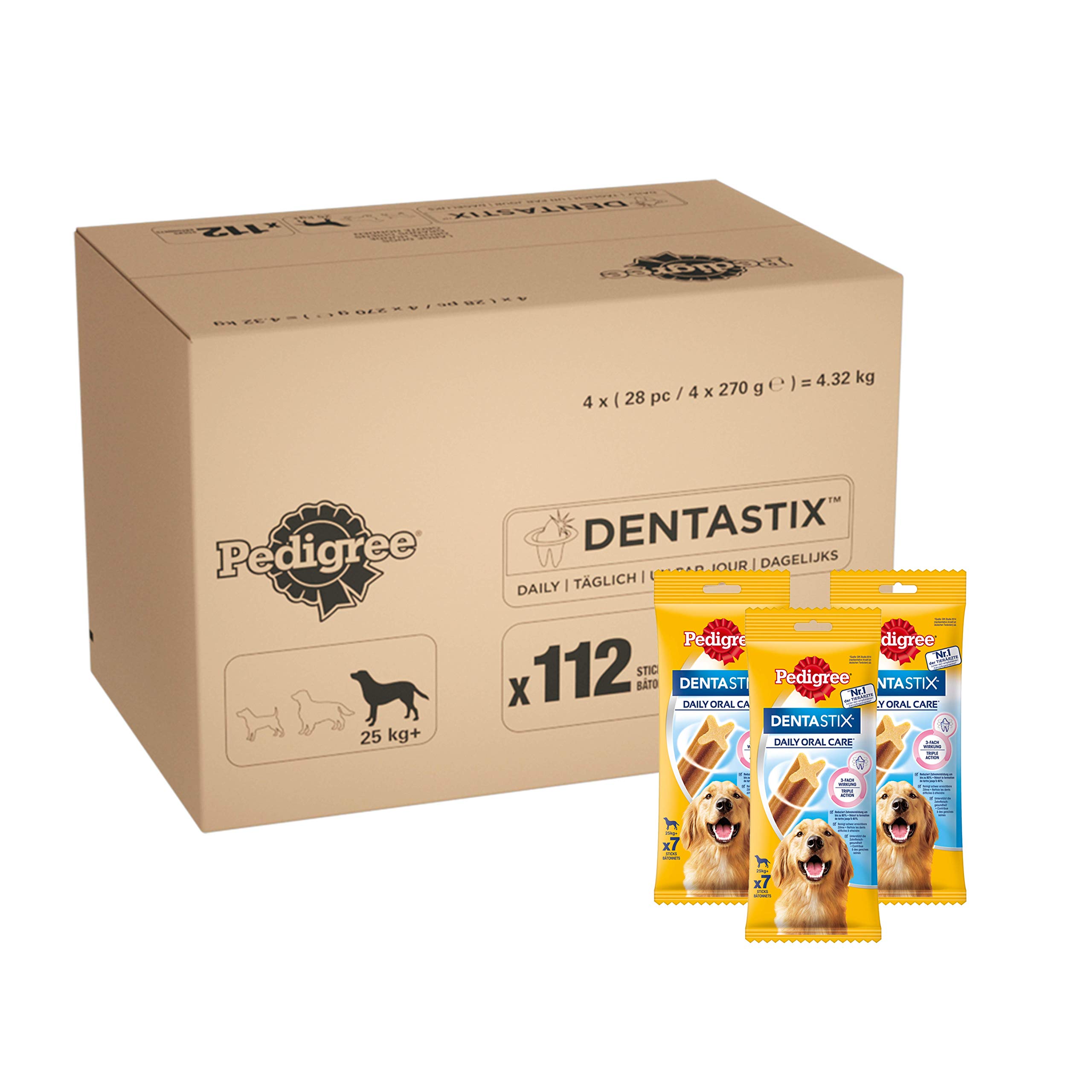 PEDIGREE DENTASTIX Fresh Sticks Dentaires pour Grand Chien +25kg - 112 Bâtonnets & DENTASTIX Sticks Dentaires pour Grand Chien +25kg - 112 Bâtonnets à Mâcher (Lot de 4 Boîtes de 28 Friandises)