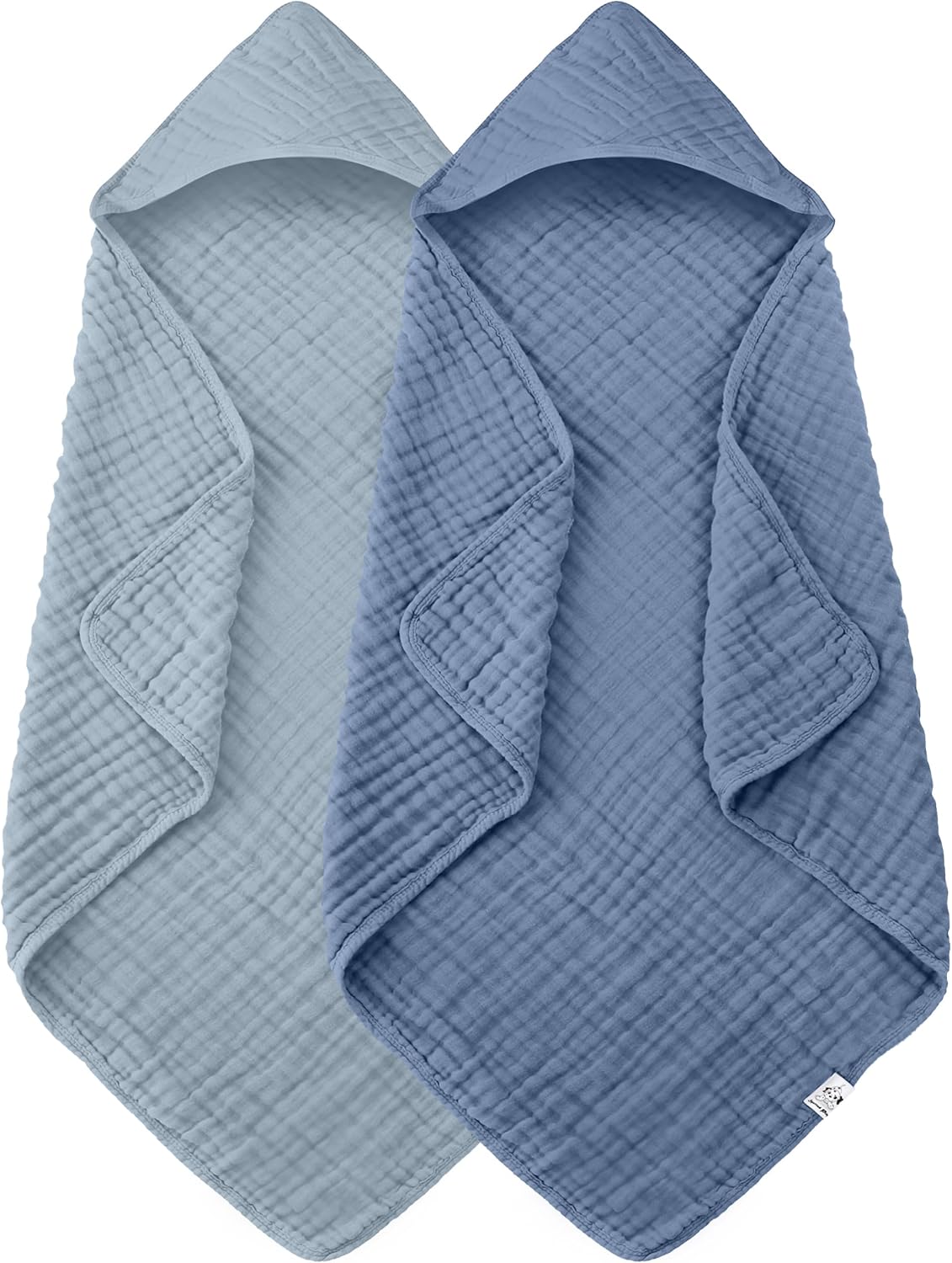 Spotted Play 2 Pack Hooded Baby Towels - 100% Muslin Cotton for Newborns, Infants, Toddlers - Large 32x32 Inch Size - Highly Absorbent and Essential for Newborn Care, Light Navy