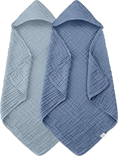 Miniatura 14 de Paquete de 2 toallas de bebé con capucha, 100% algodón de muselina para recién nacidos, bebés, niños pequeños, tamaño grande de 32 x 32 pulgadas,