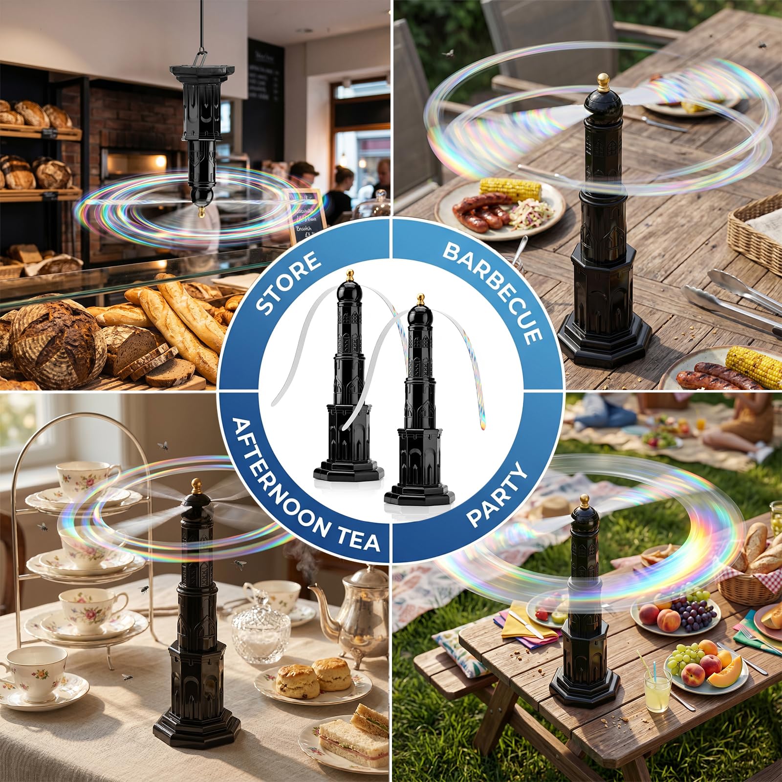 Anti Mouches 2 Pcs-Ventilateur Mouche Table for Anti Moustiques Mouches Insectes-Extensible Suspendu et sans Produits Chimiques-Convient AuxMaisons,Restaurants et Aires de Pique-Nique